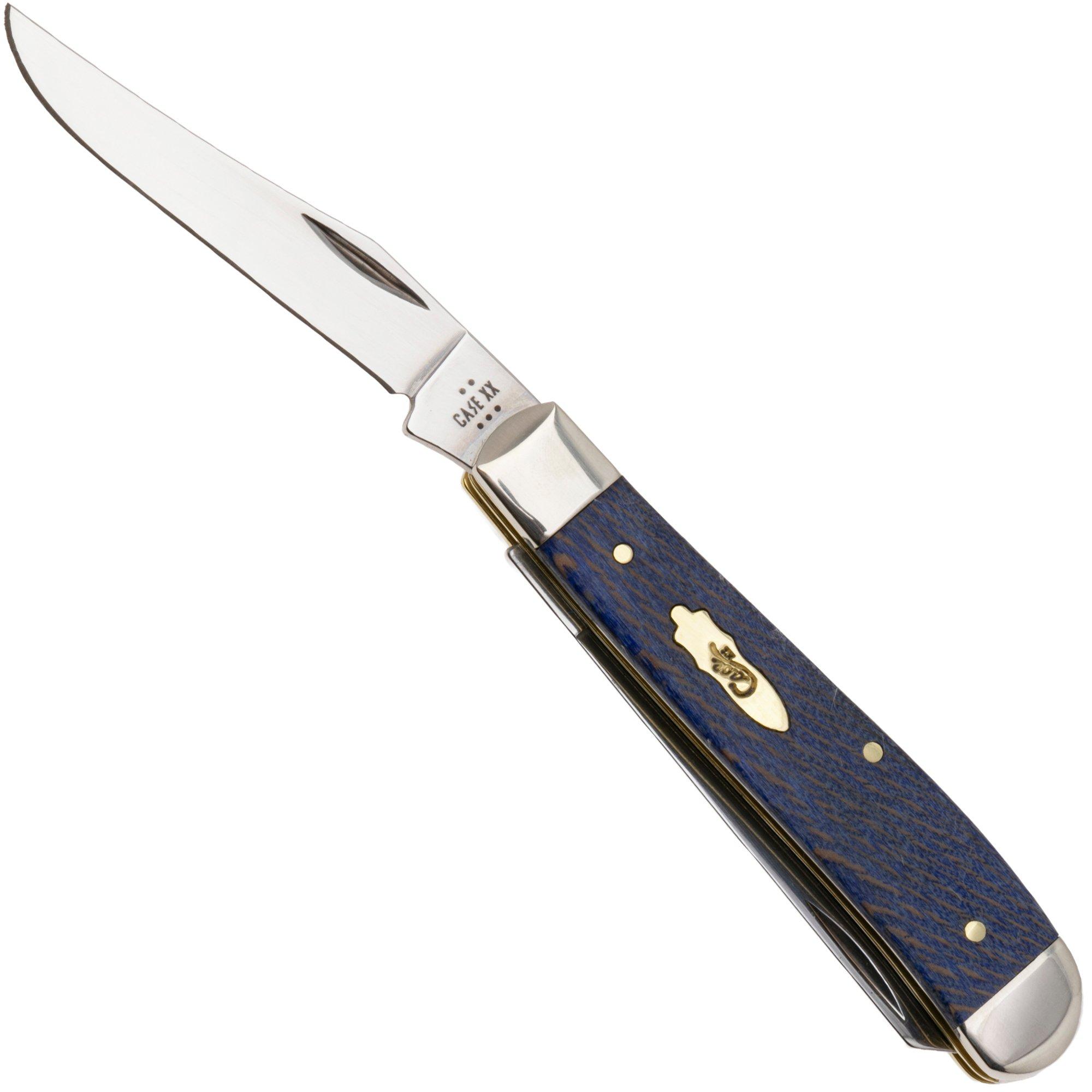 Case Mini Trapper Blue Smooth Sycamore Wood, 63731, 7207 Stainless Steel Taschenmesser