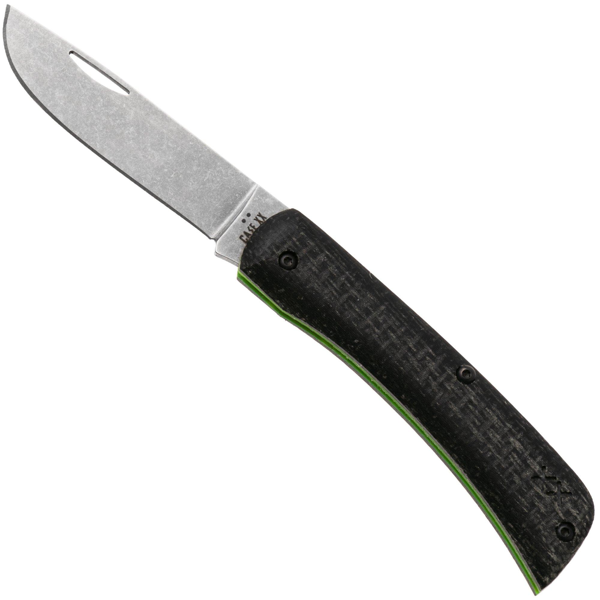 Case Sod Buster Jr. Smooth Black Burlap Laminate, DayGlo G10, Crossroads XR, 66382, XR10137 S35VN pocket knife