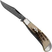 Case Vintage Bone Saddlehorn 77465 Damascus Blades, coltello da tasca