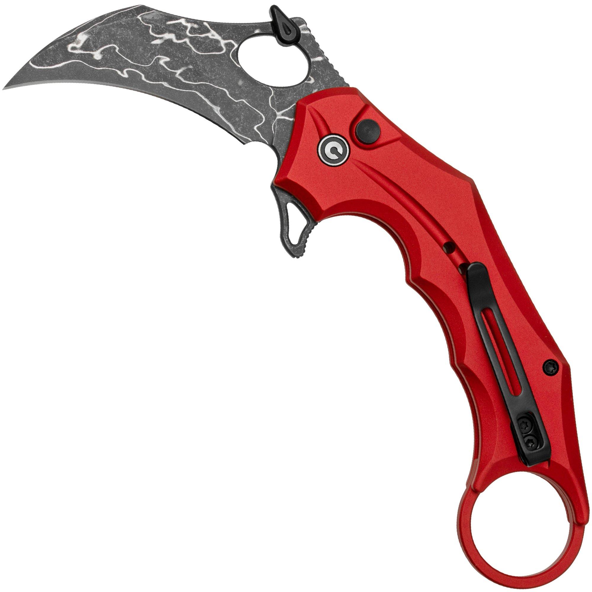 Civivi Incisor II C16016B-DS1 Red Aluminium, Damascus Hawkbill Karambit Taschenmesser