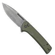 Civivi Conspirator C21006-DS1 Green Micarta, Damascus pocket knife