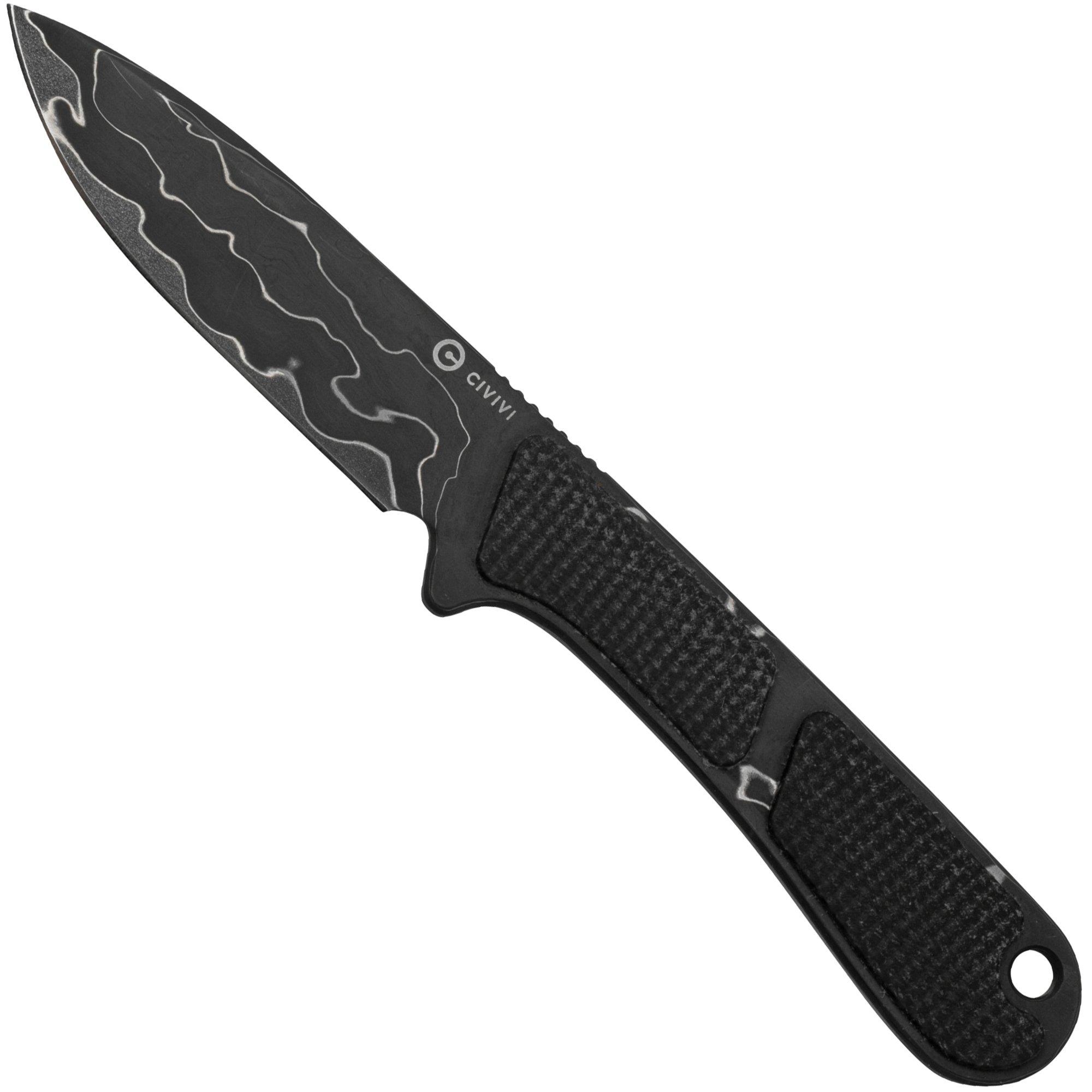 Civivi Mini Elementum Fixed Blade C23010-DS1 Dark Green Canvas Micarta, Damascus Neck Knife