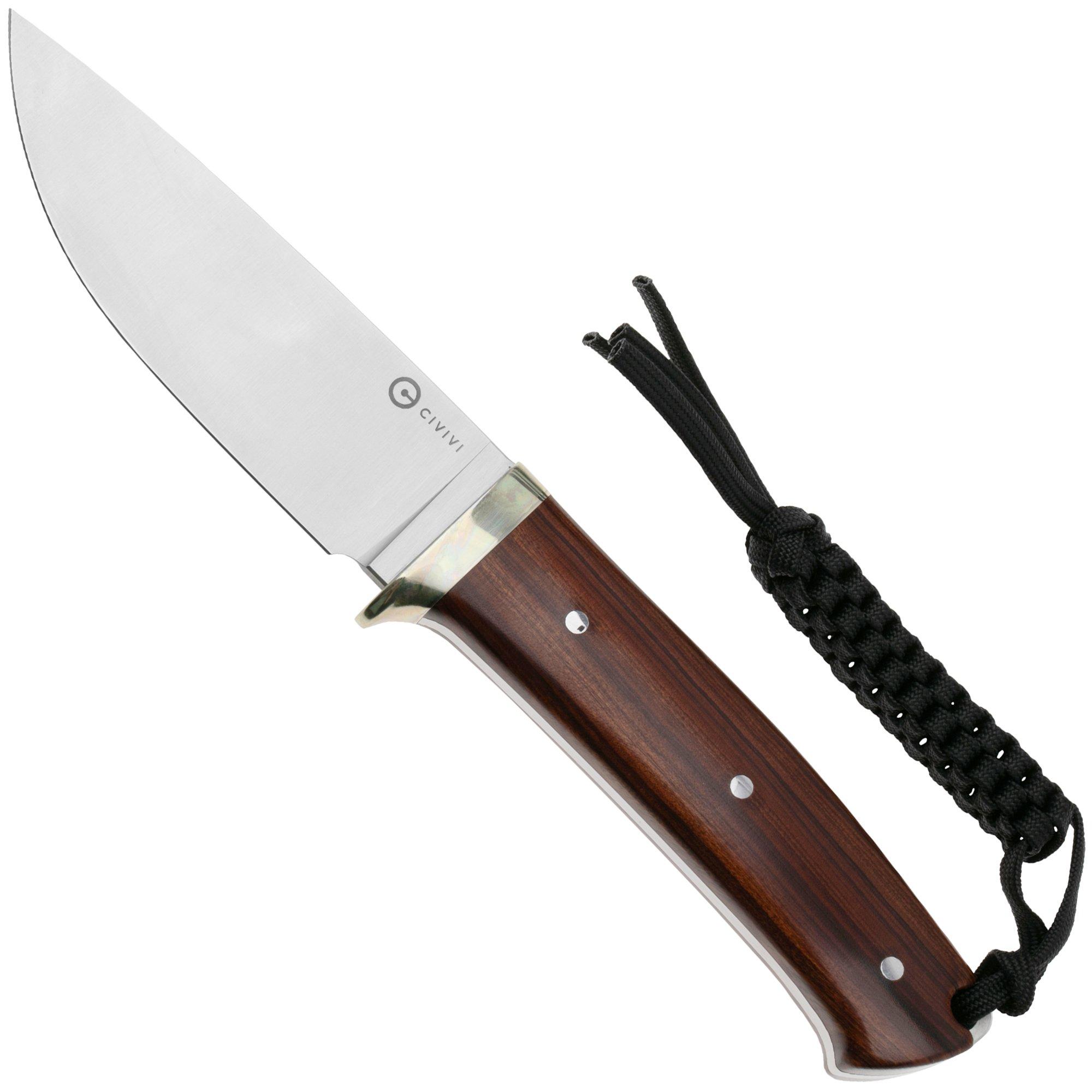 Civivi Cloud Peak C23044-3 Satin Nitro-V, Guibourtia Wood, Nickel Silver Guard, feststehendes Messer