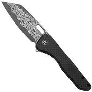 Civivi Nugz C23060-DS1 Damascus, Twill Carbon Fiber Overlay, Black G10 coltello da tasca, design di Matthew Wehrwein