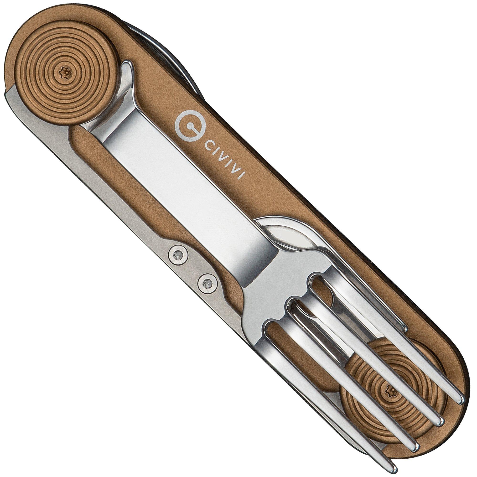Sztućce turystyczne Civivi Partake C24032C-2, Stainless Steel, Brown Aluminum