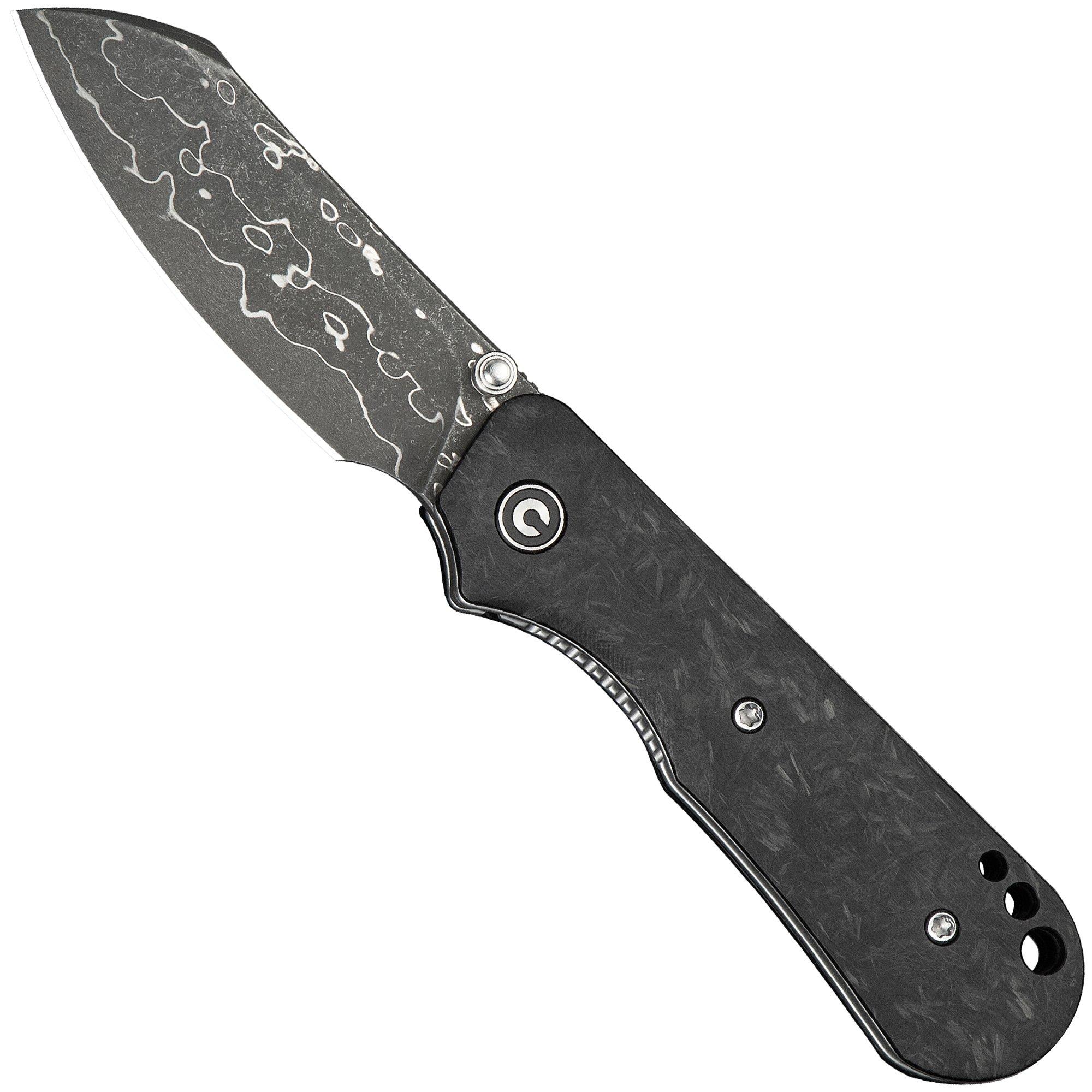 Civivi Crabby C24055-DS1 Damascus Blade, Shredded Carbon Fiber, couteau de poche, Ken Onion Jr. design