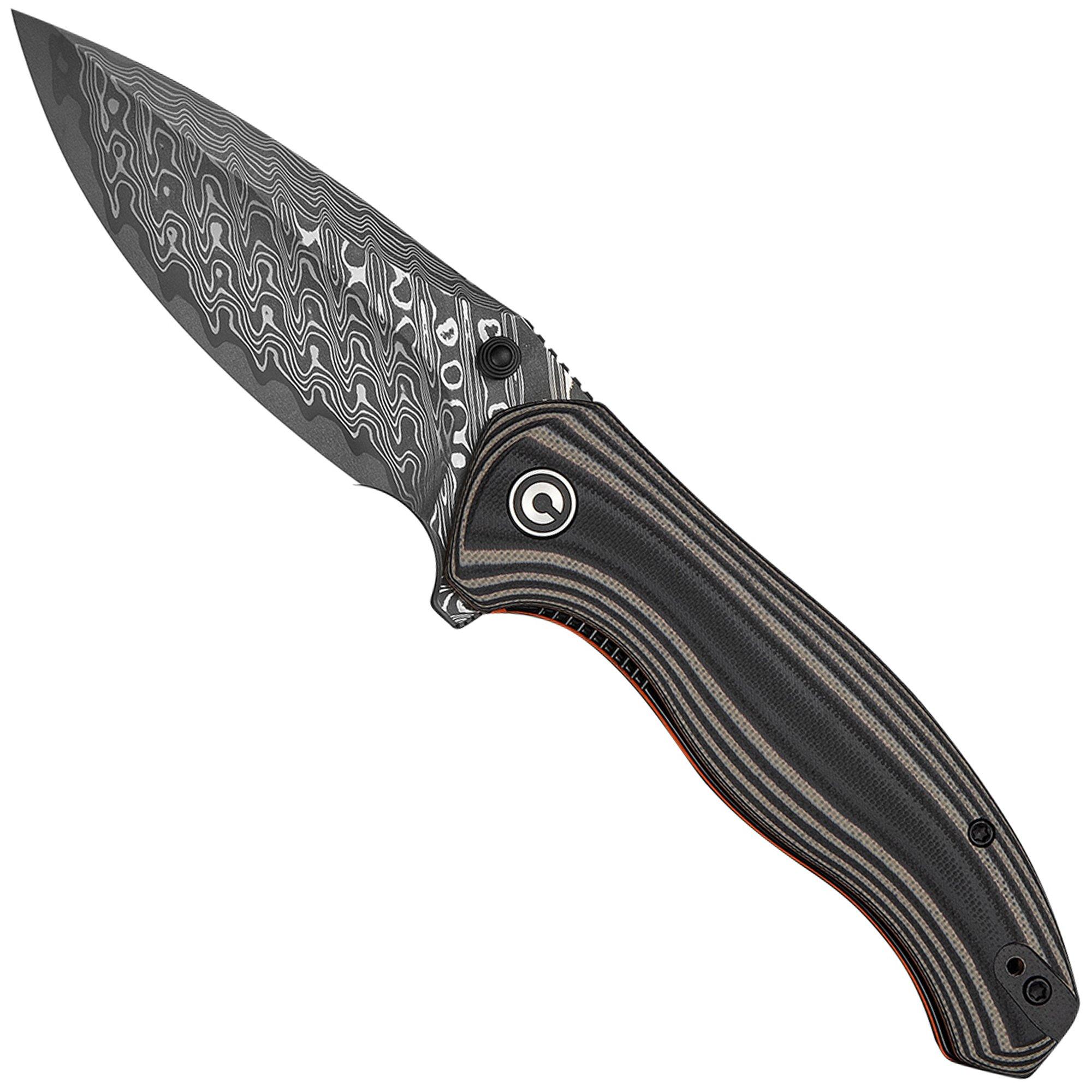 Civivi Vyrent C25037B-DS1 Damascus, Black Tan Orange G10, couteau de poche