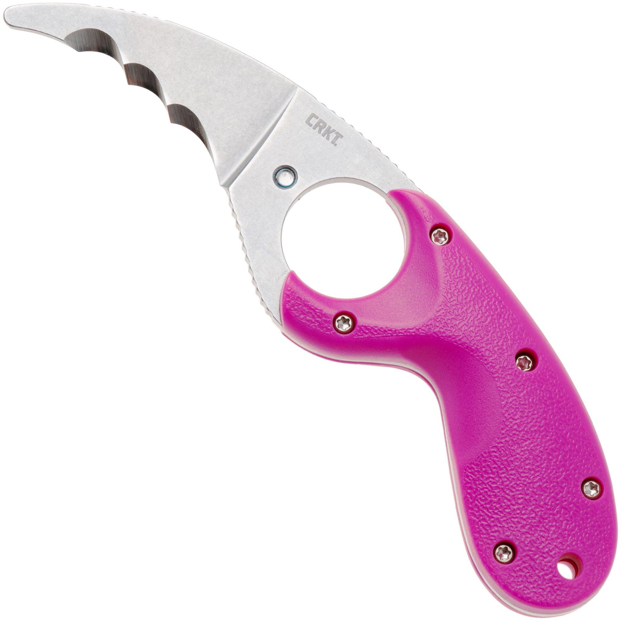 CRKT Bear Claw Veff Serrations 2511F Stonewashed AUS8, Pink GRN, rescue knife, Russ Kommer design