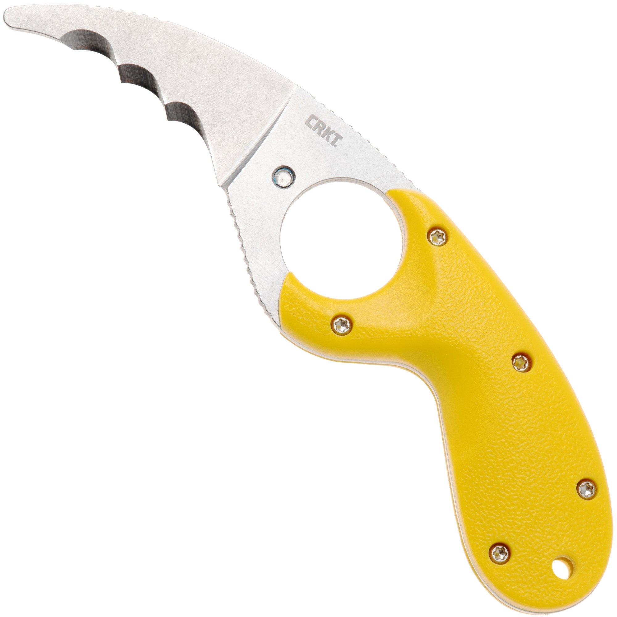 CRKT Bear Claw Veff Serrations 2511Y Stonewashed AUS8, Yellow GRN, rescue knife, Russ Kommer design