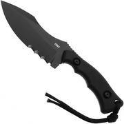 CRKT Bugsy Black Cerakote, Veff Serrations 3605KV Black G10 coltello fisso, design di Kaila Cumings