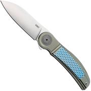 CRKT Monument 4000 Satin M390, Green Titanium Blue Textured Inlay, zakmes, Michael Walker design