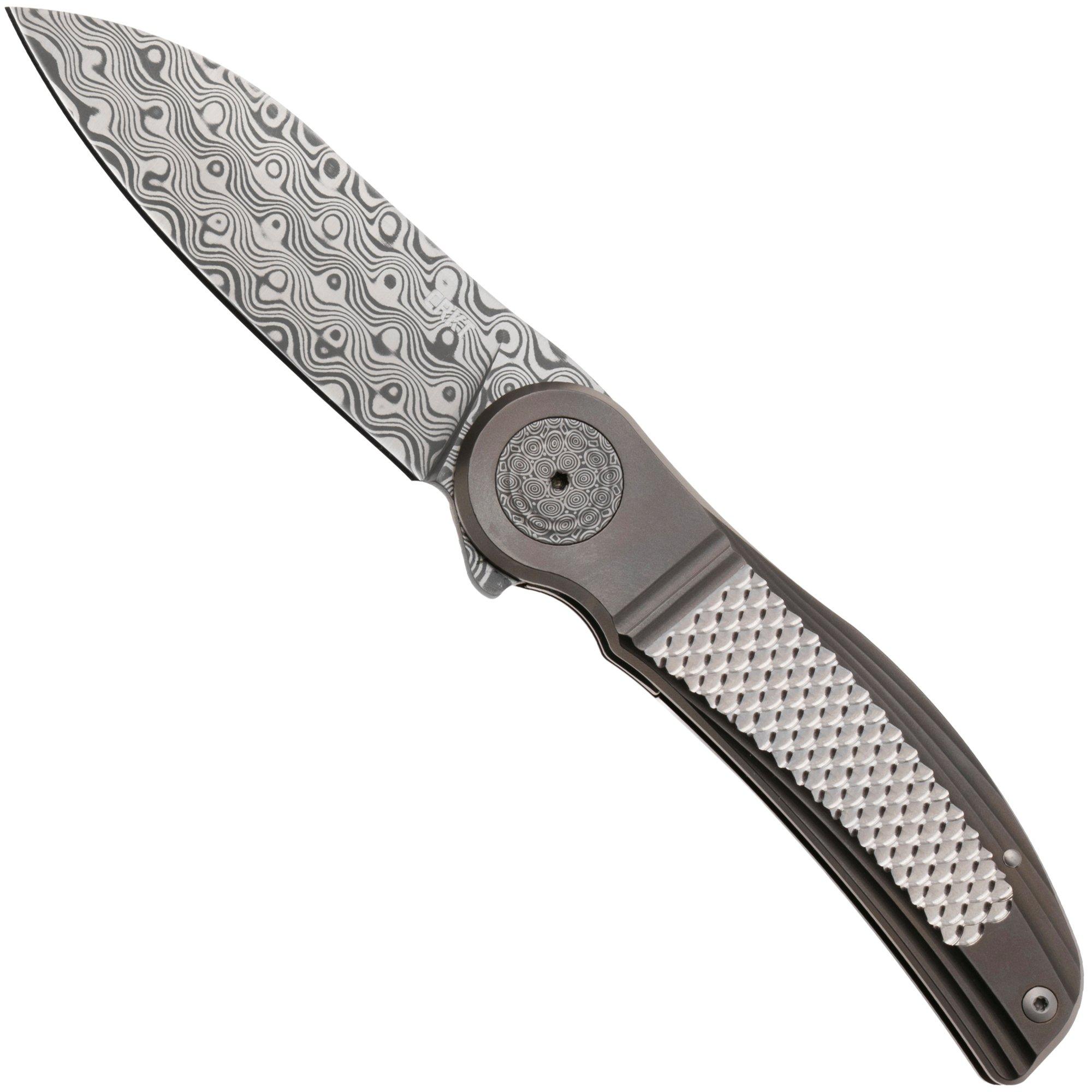 CRKT Monument 4001 Rose Damasteel, Grey Titanium Grey Textured Inlay, coltello da tasca, Michael Walker design