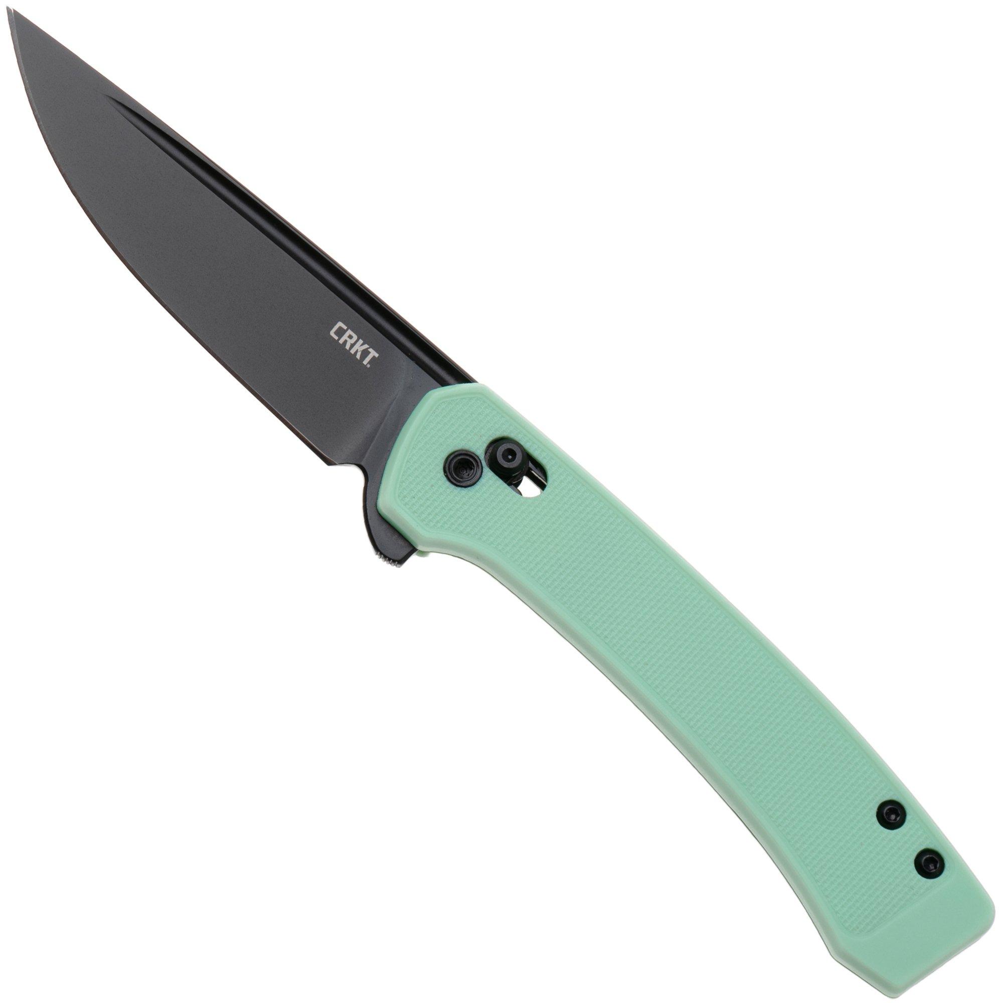 CRKT Q Compact 7075B Black Oxide 14C28N, Aqua GRN, pocket knife, Richard Rogers design