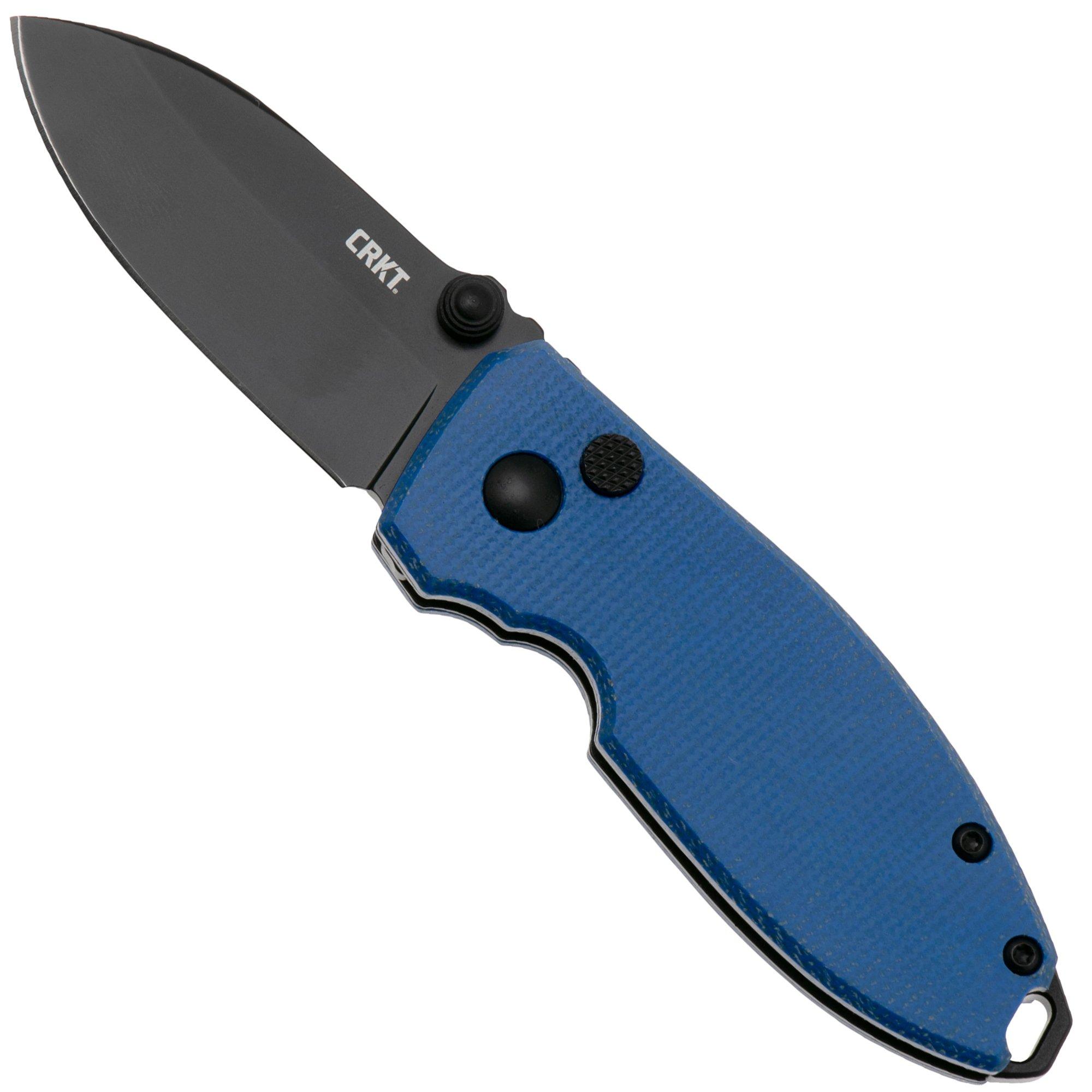 CRKT Squid Button Lock 2474BD Black Oxide D2, Blue Micarta, Taschenmesser, Lucas Burnley Design