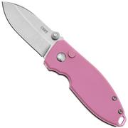 CRKT Squid Button Lock 2474P Stonewashed 14C28N, Rose Quartz G10, pocket knife, Lucas Burnley design