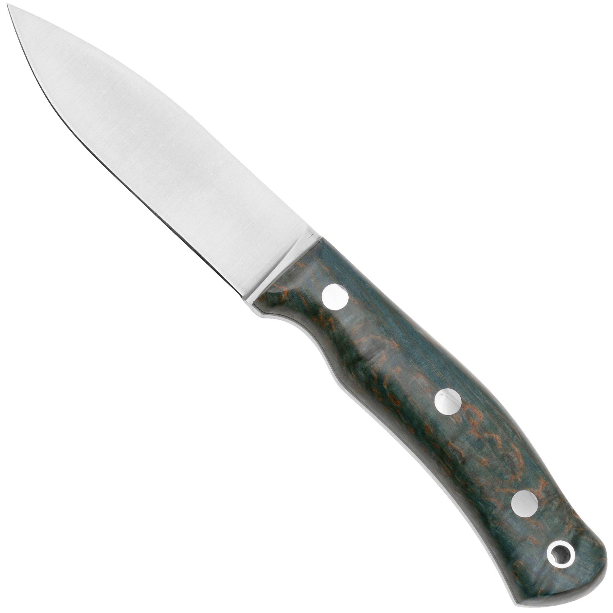Casström No. 10 Swedish Forest Knife Flat 14119, 14C28N Stabilised Curly Birch Ocean Kydex, bushcraft knife