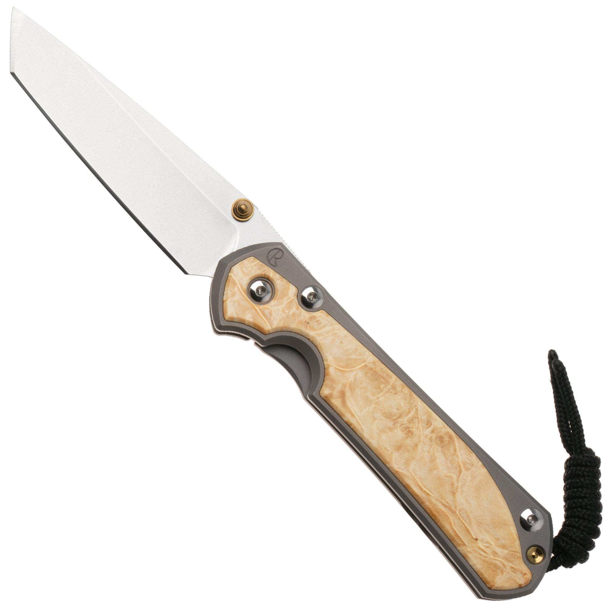 Chris Reeve Large Sebenza 31, L31-1132, Stonewashed CPM MagnaCut Tanto, Glass Blasted Grey Titanium, Box Elder Inlay zakmes