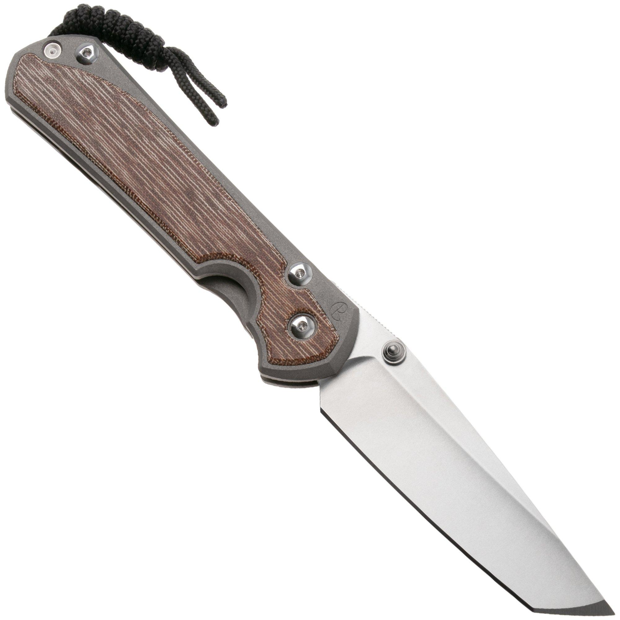 Chris Reeve Large Sebenza 31 L31-1231 Stonewashed CPM Magnacut Tanto, Sandblasted Titanium, Natural Canvas Micarta Inlay, linkshandig, zakmes