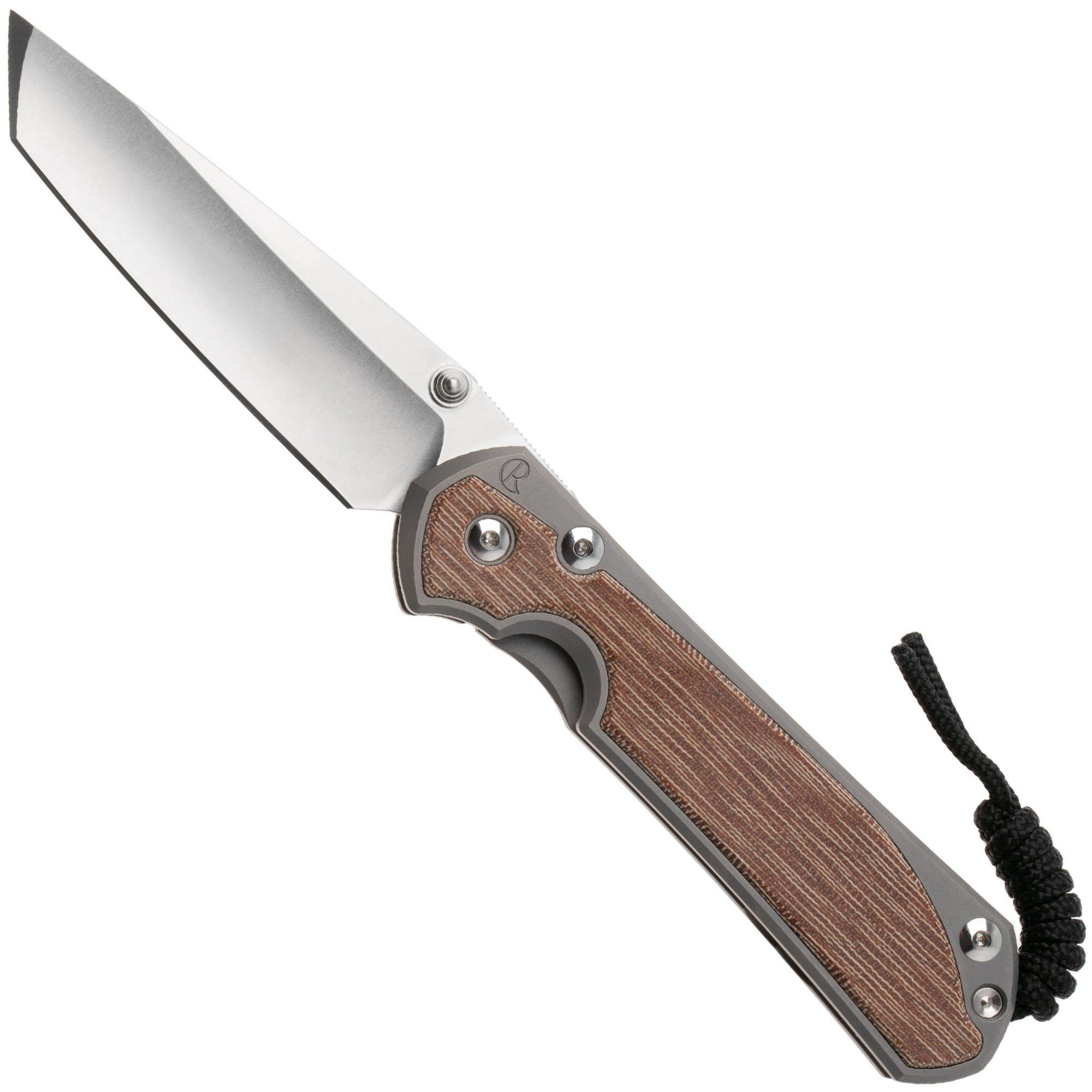 Chris Reeve Large Sebenza 31, L31-1234, Stonewashed CPM MagnaCut Tanto, Glass Blasted Titanium, Natural Canvas Micarta Inlay pocket knife