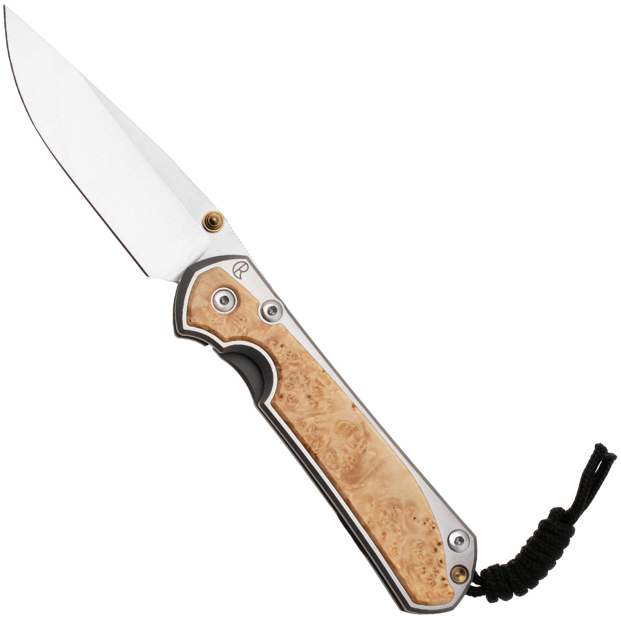 Chris Reeve Large Sebenza 31 L31-1628, Satin CPM MagnaCut, Polished Titanium, Box Elder Burl Inlay pocket knife