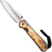 Afbeelding voor Chris Reeve Small Sebenza 31, S31-1126, Stonewashed CPM MagnaCut Insingo, Glass Blasted Titanium, Box Elder Inlay zakmes