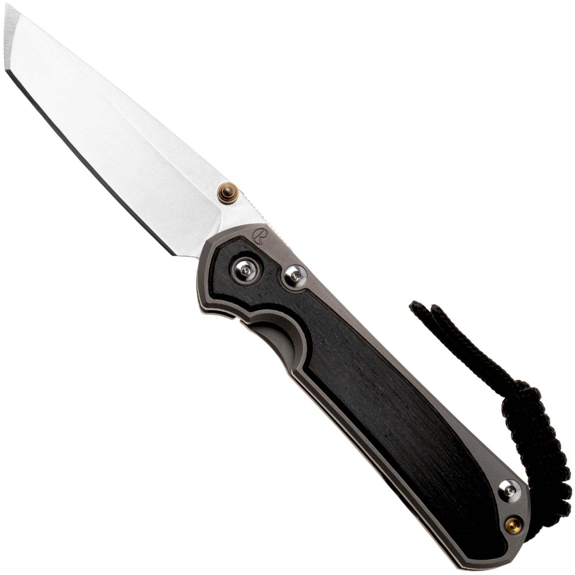 Chris Reeve Small Sebenza 31, S31-1130, Stonewashed CPM MagnaCut Tanto, Glass Blasted Titanium, Bog Oak Inlay, zakmes