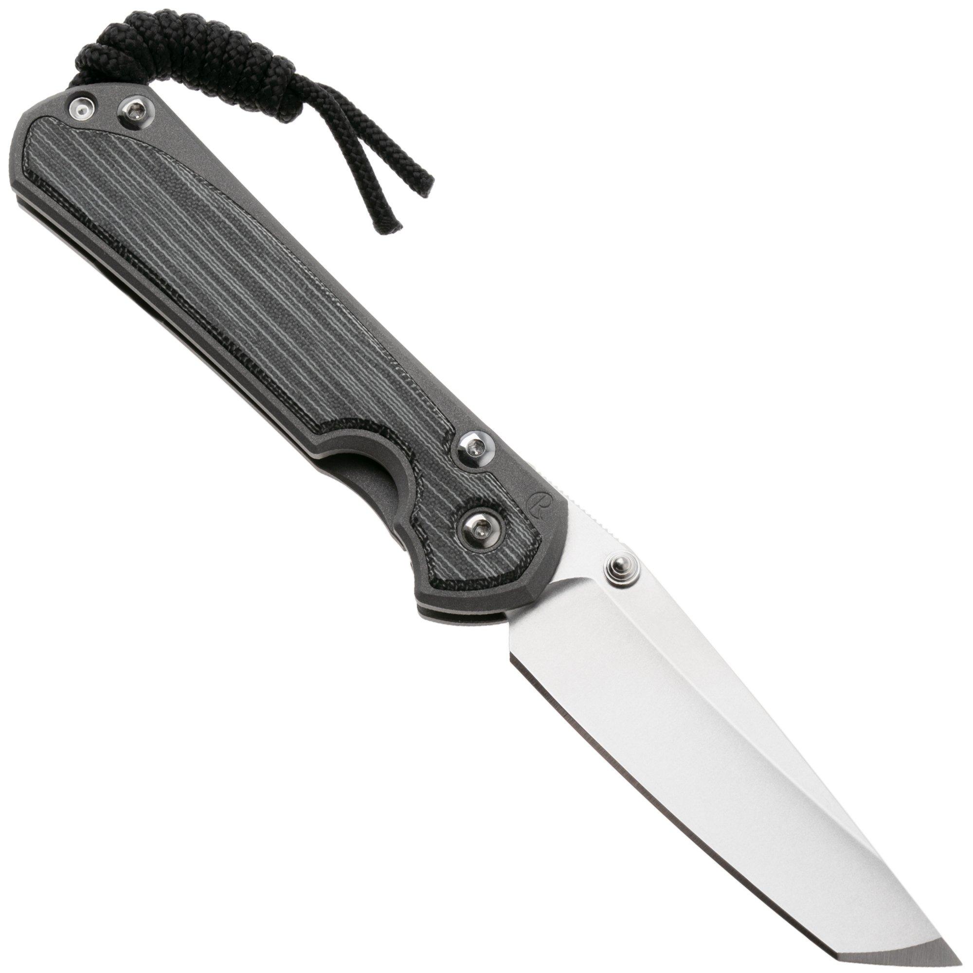 Chris Reeve Small Sebenza 31 S31-1229, Stonewashed CPM MagnaCut Tanto, Sandblasted Titanium, Black Canvas Micarta Inlay, linkshandig zakmes