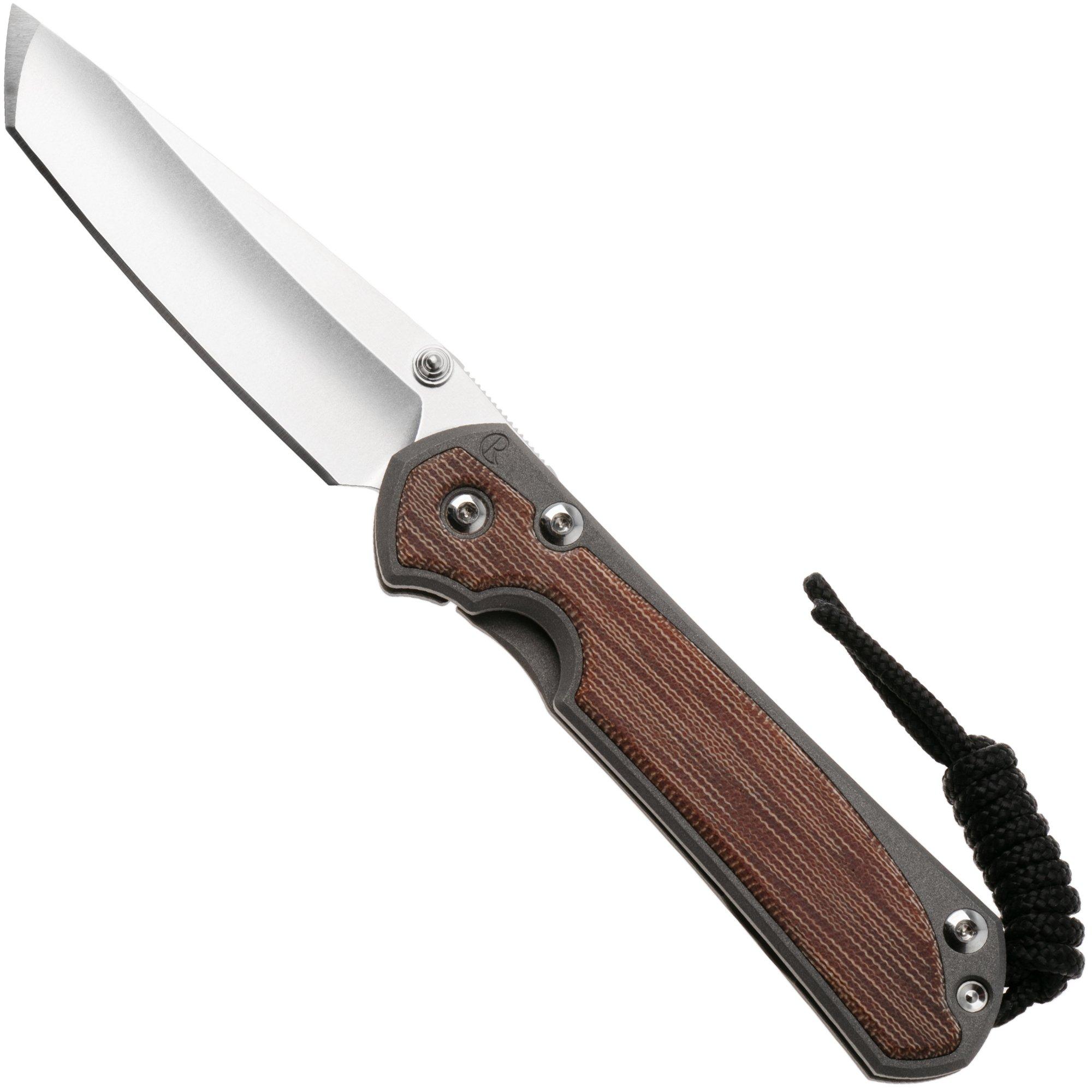 Chris Reeve Small Sebenza 31 S31-1230, Stonewashed CPM MagnaCut Tanto, Sand Blasted Titanium, Natural Canvas Micarta Inlay Taschenmesser