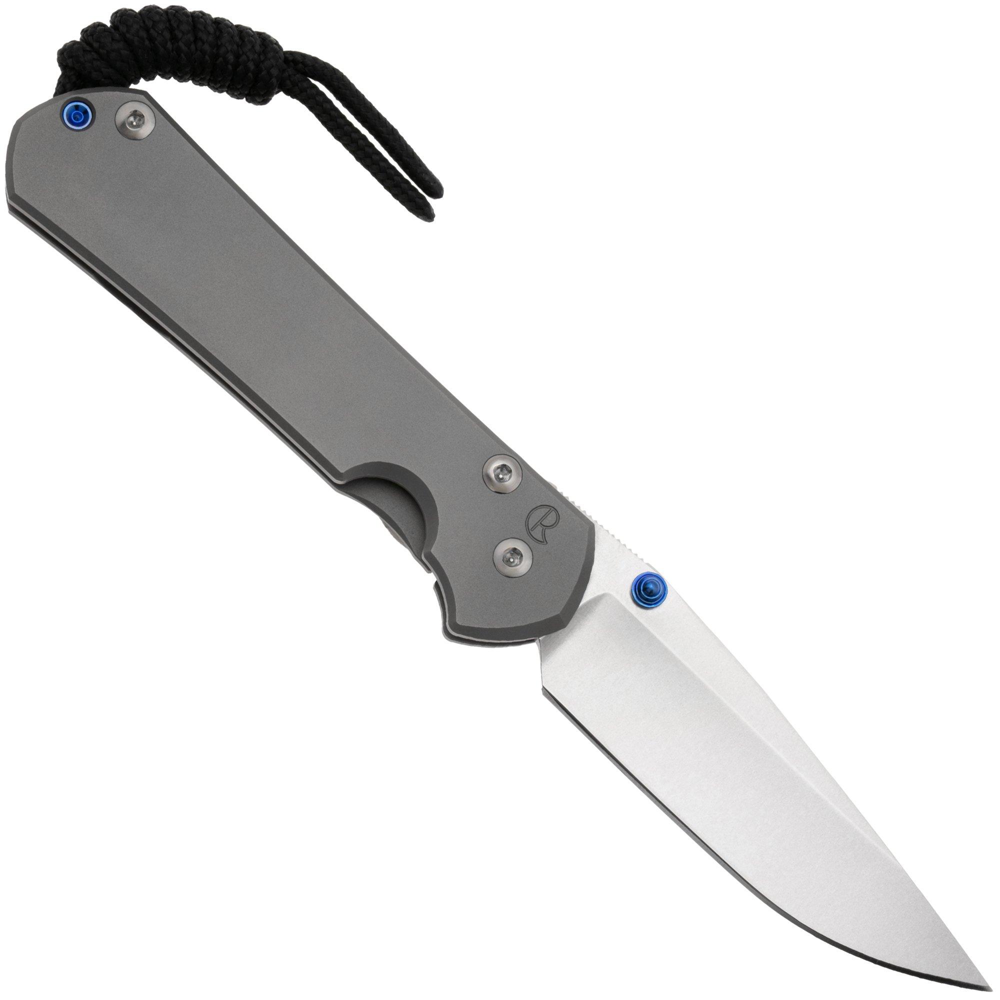 Chris Reeve Small Sebenza 31 S31-1645, Stonewashed MagnaCut Droppoint, Plain Glass Blasted Titanium, left-handed pocket knife