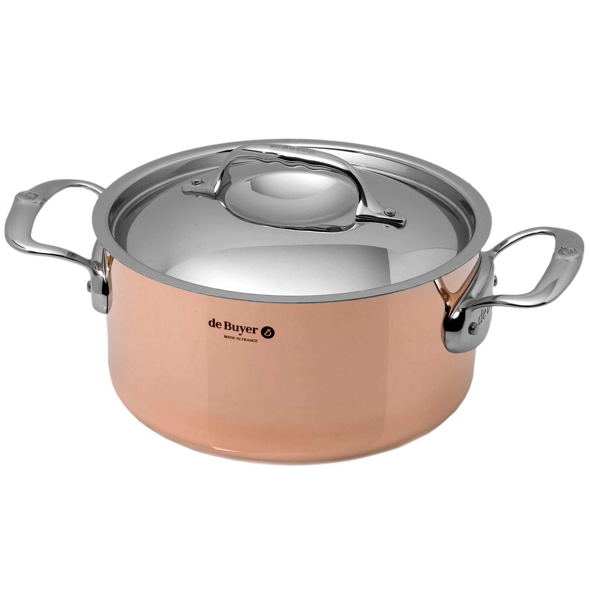 Garnek do zapiekania de Buyer Prima Matera miedziany, 20 cm, pokrywka ze stali nierdzewnej 6242.20
