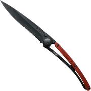 Deejo Wood Black One-Hand 37g, Coralwood 1GB505 serrated pocket knife