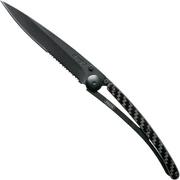 Deejo Composite Black One-Hand 37g, Fibre de Carbone 1GC500 couteau de poche dentelé