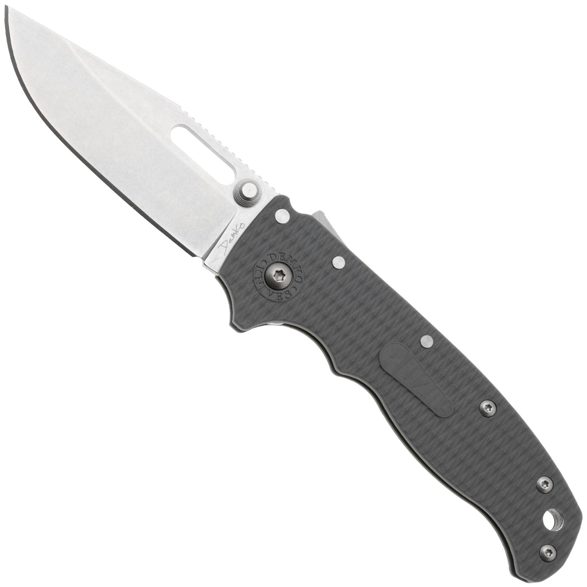Demko AD20.5 Shark-Lock, Stonewashed AUS-10 Clip Point, 205-10A-CPGRY, Grey Grivory pocket knife