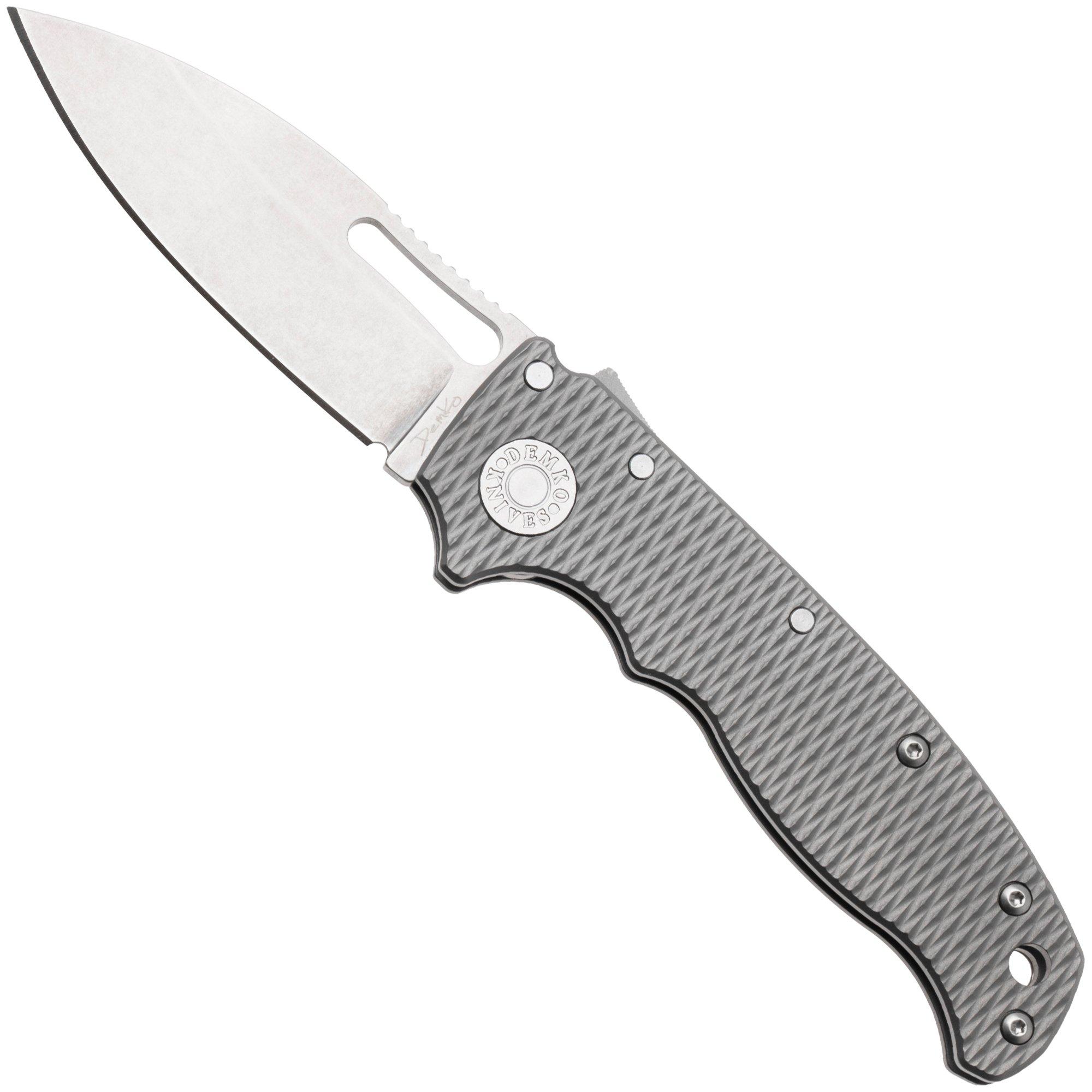 Demko AD20.5 Slicer Shark AD205-3V-MLD-TI-SS, Stonewashed CPM-3V, Gray Milled Titanium pocket knife