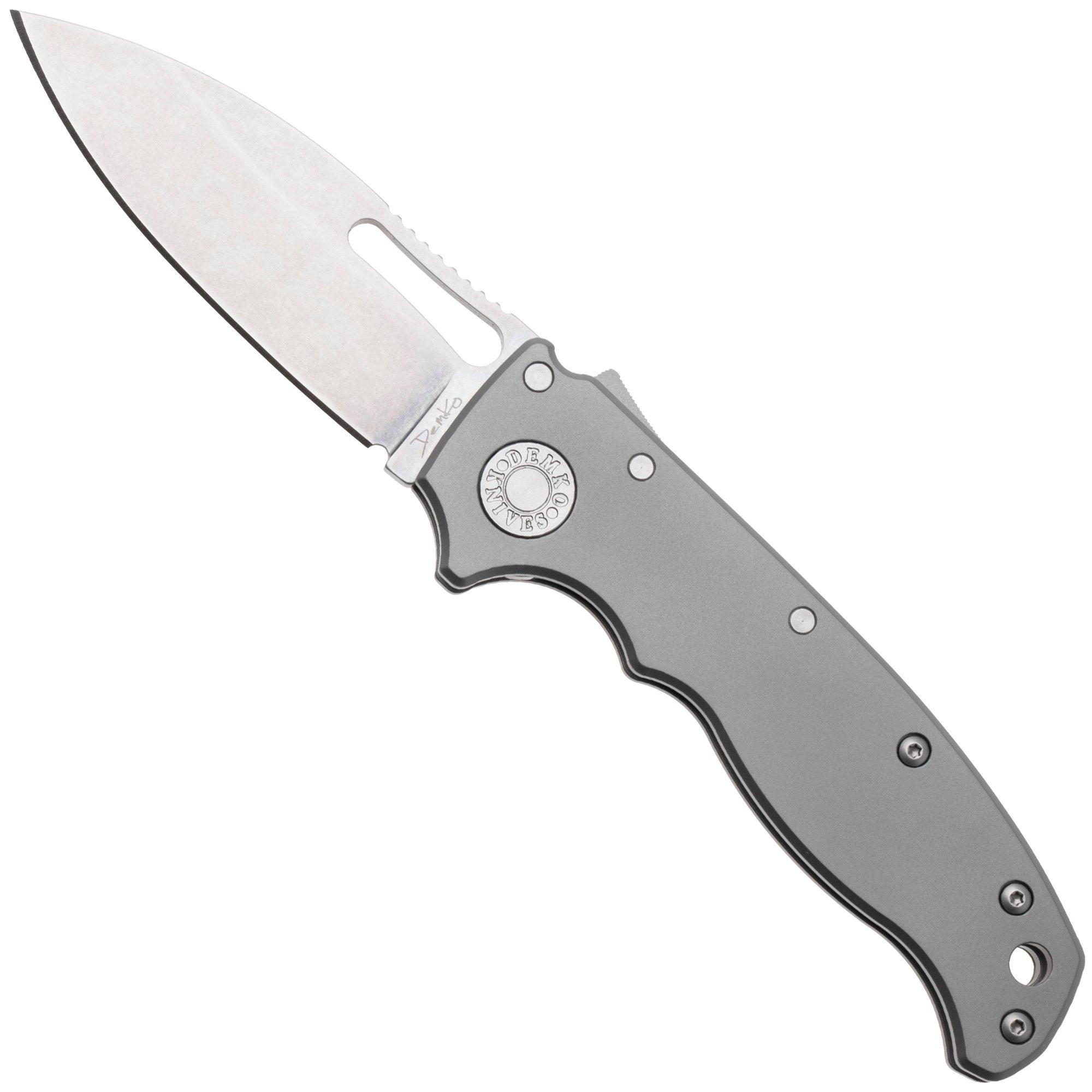 Demko AD20.5 Slicer Shark AD205-3V-SMTH-TI-SS, Stonewashed CPM-3V, Gray Smooth Titanium coltello da tasca