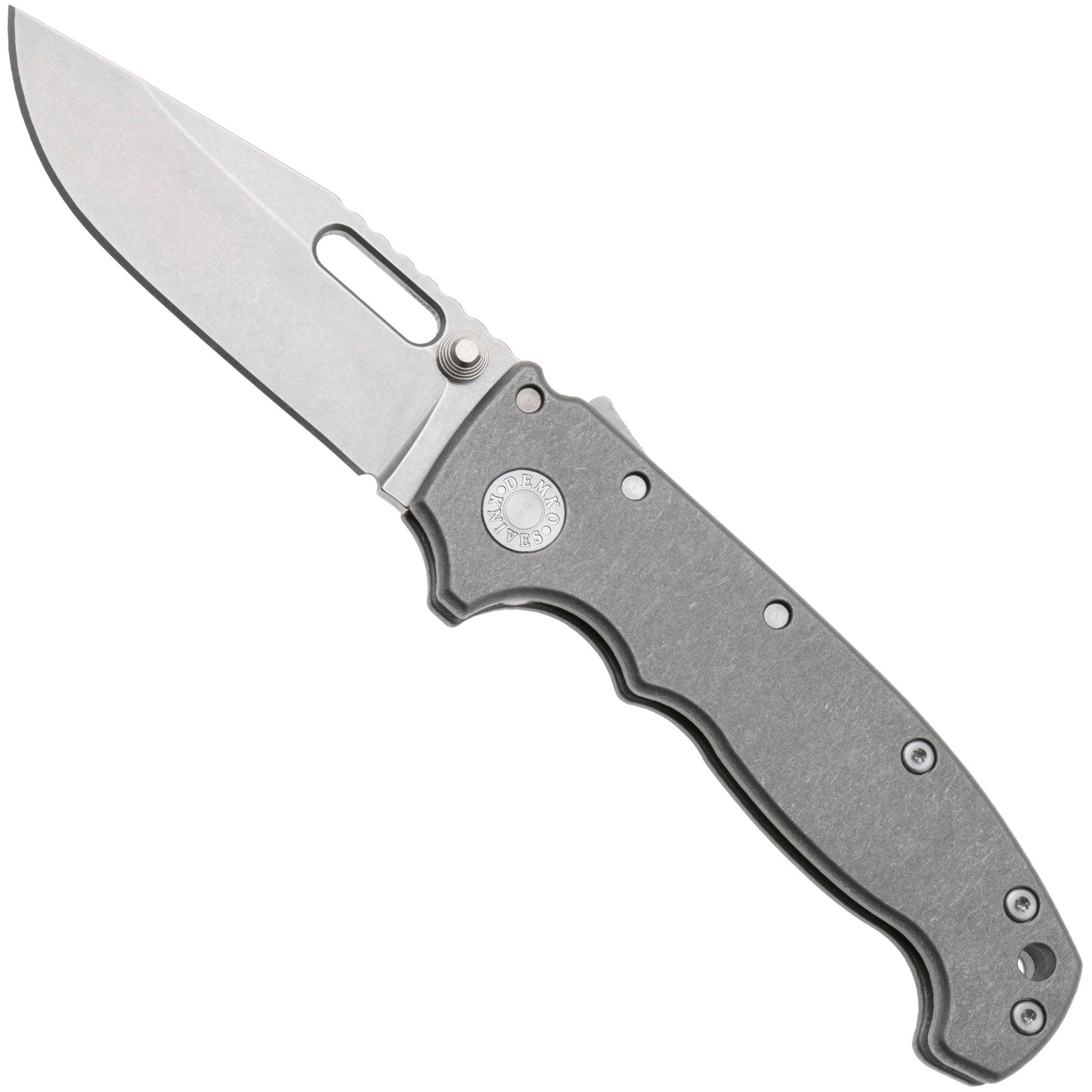 Demko MG AD20 Shark-Lock, Stonewashed MagnaCut Clip Point, MGAD20-MAG-SMT-TI, Smooth Titanium zakmes