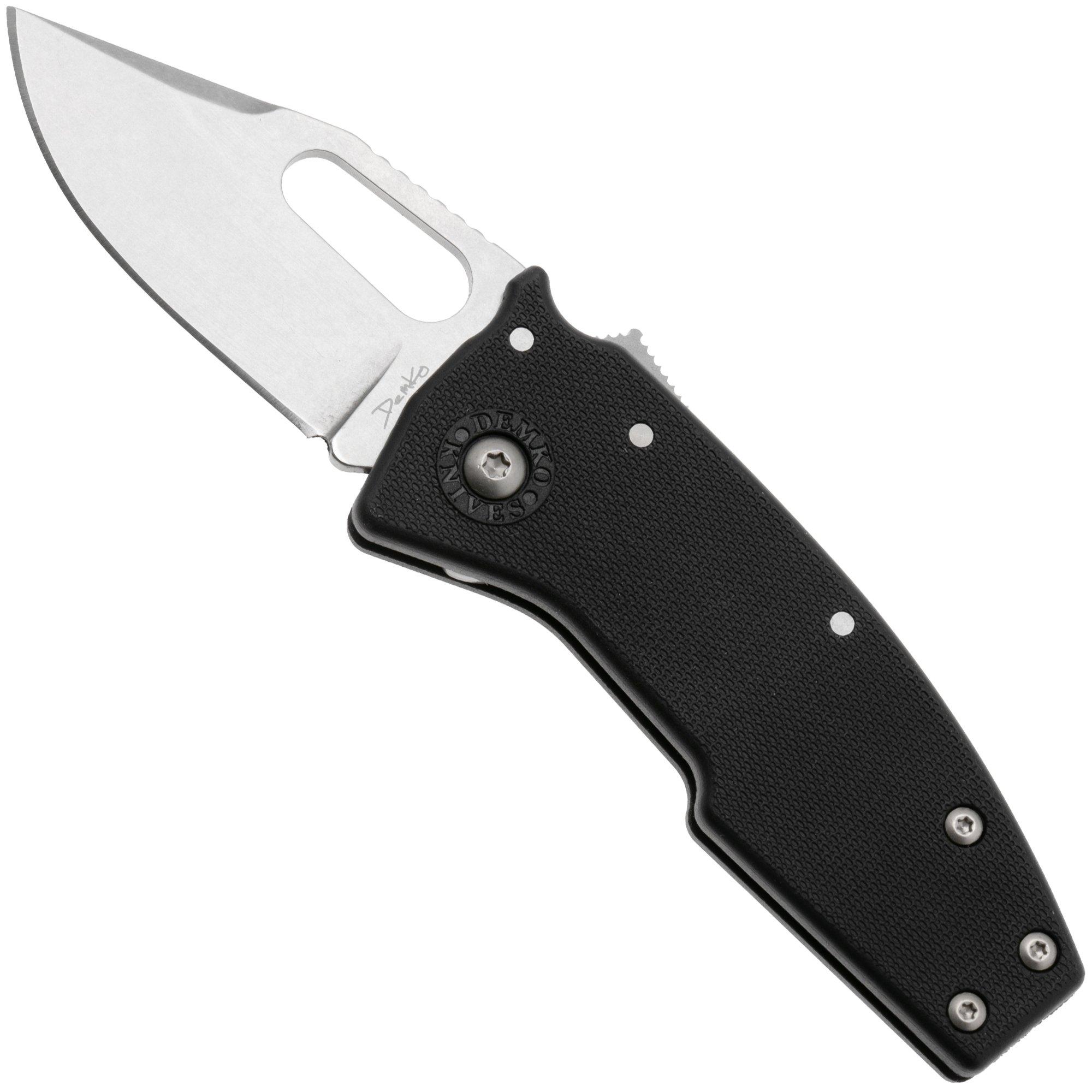 Demko Nano-Shark, NANO-10A-BLACK GRN-CP, Stonewashed AUS-10A Clip Point, Black GRN navalha