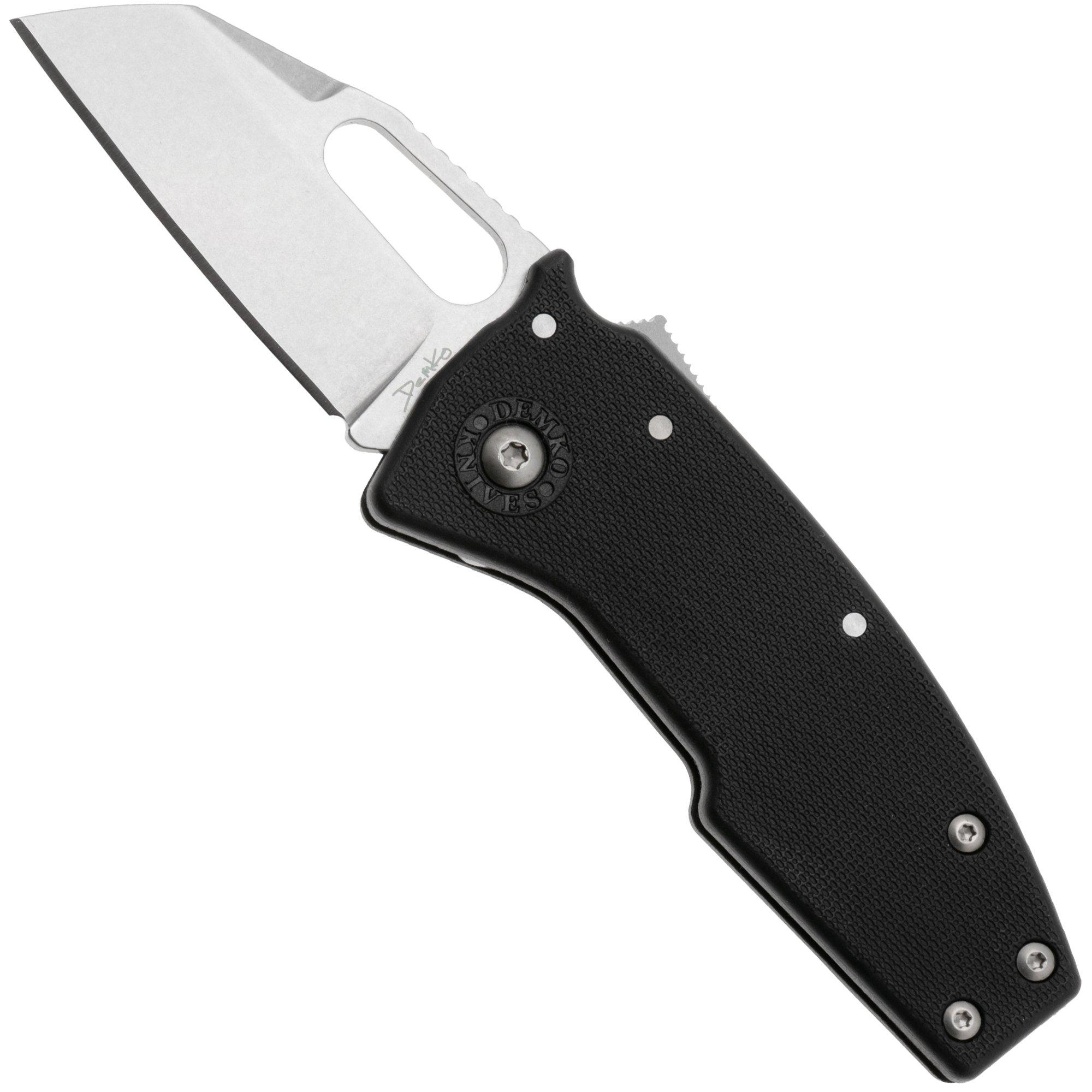 Demko Nano-Shark, NANO-10A-BLACK GRN-SF, Stonewashed AUS-10A Shark Foot, Black GRN pocket knife