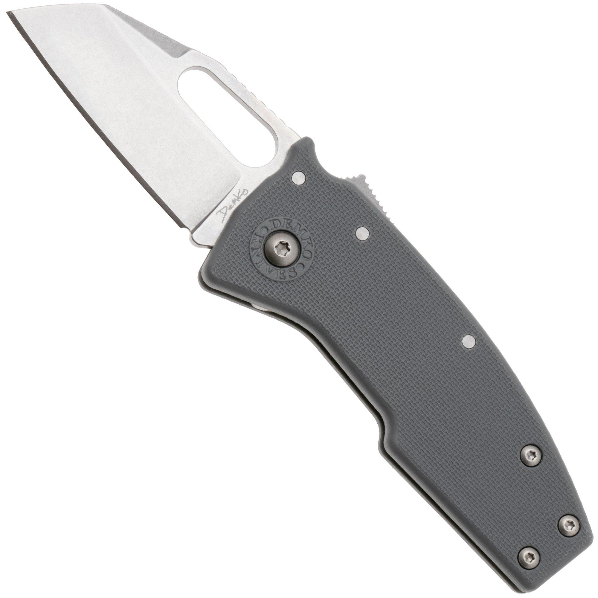 Demko Nano-Shark, NANO-10A-GREY GRN-SF, Stonewashed AUS-10A Shark Foot, Grey GRN pocket knife