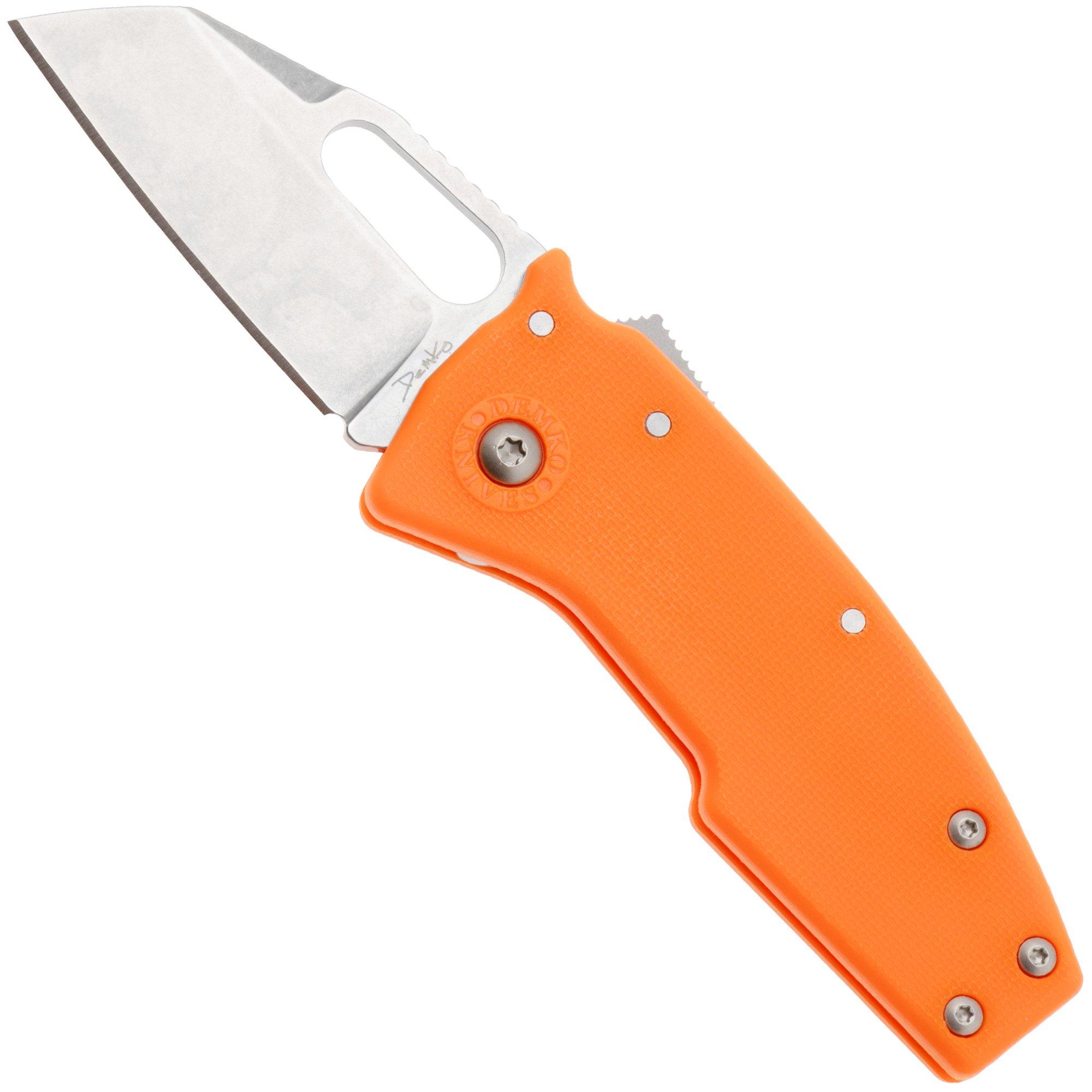 Demko Nano-Shark, NANO-10A-ORANGE GRN-SF, Stonewashed AUS-10A Shark Foot, Orange GRN pocket knife
