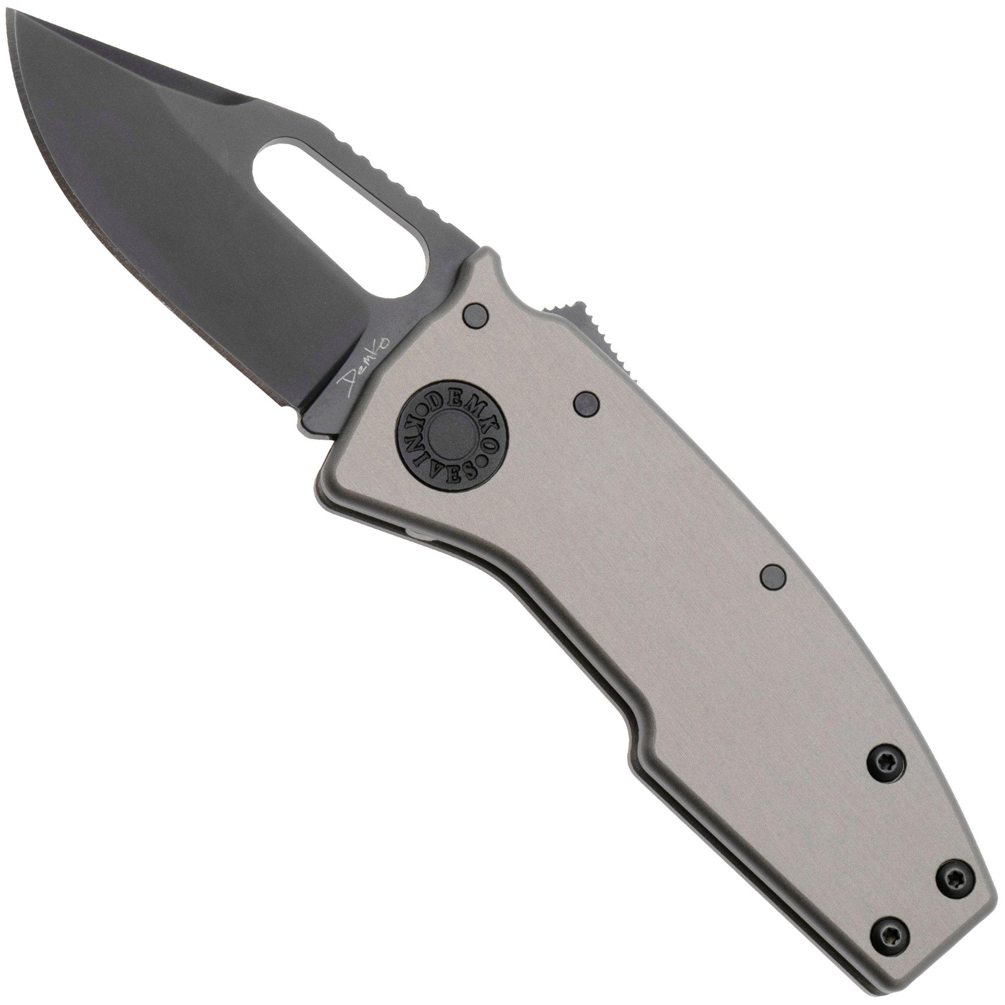 Demko Nano-Shark, NANO-20CV-ARTILLERY GREY ALUM-CP, Stealth DLC CPM 20CV Clip Point, Artillery Grey Aluminum pocket knife