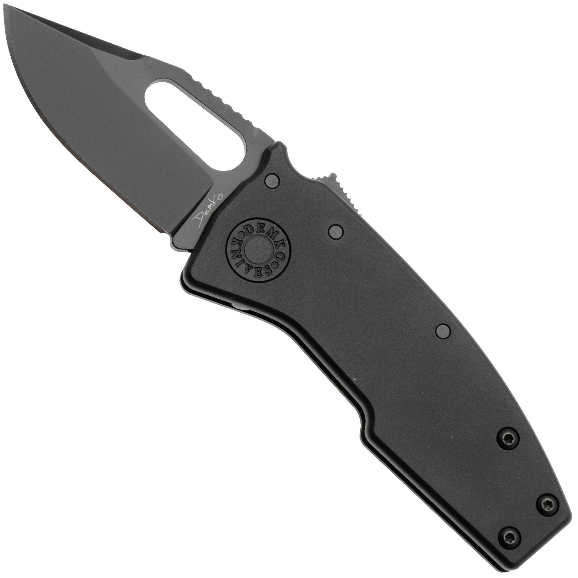 Demko Nano-Shark, NANO-20CV-BLACK ALUM-CP, Stealth DLC CPM 20CV Clip Point, Black Aluminum pocket knife