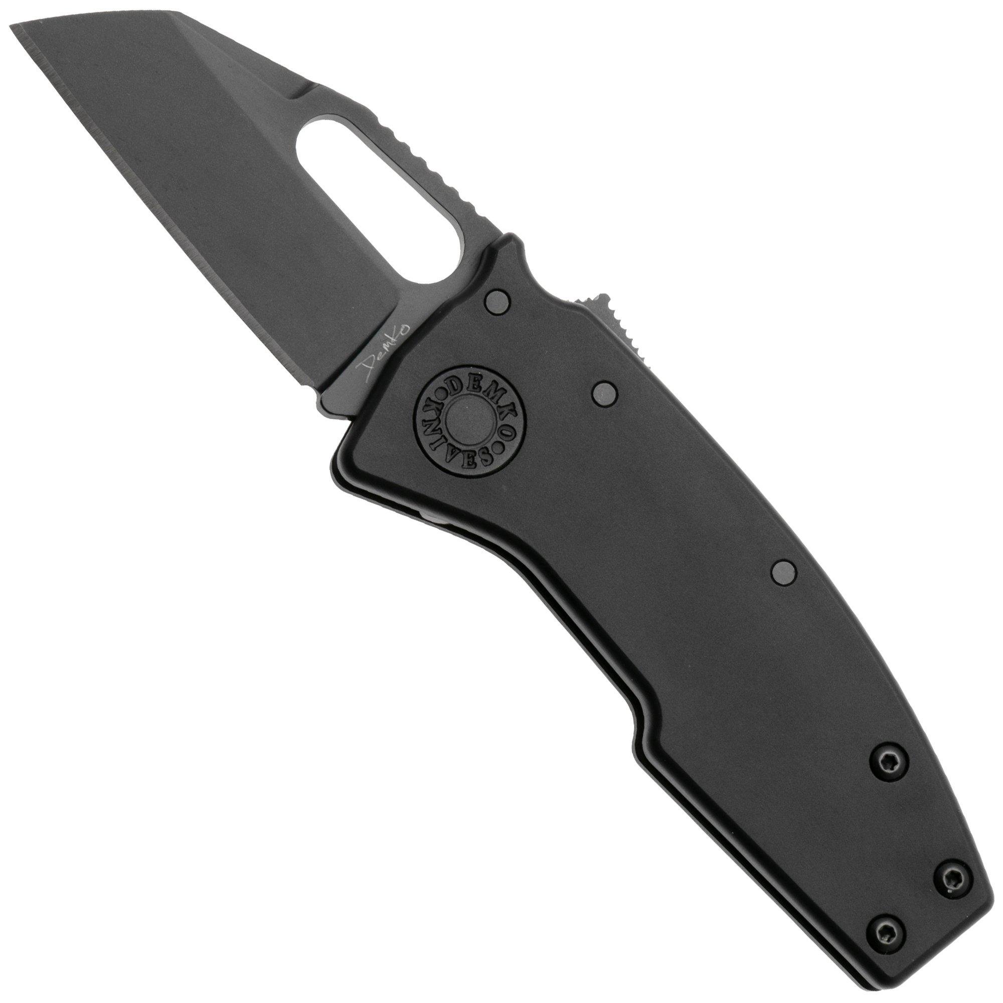 Demko Nano-Shark, NANO-20CV-BLACK ALUM-SF, Stealth DLC CPM 20CV Shark Foot, Black Aluminum pocket knife