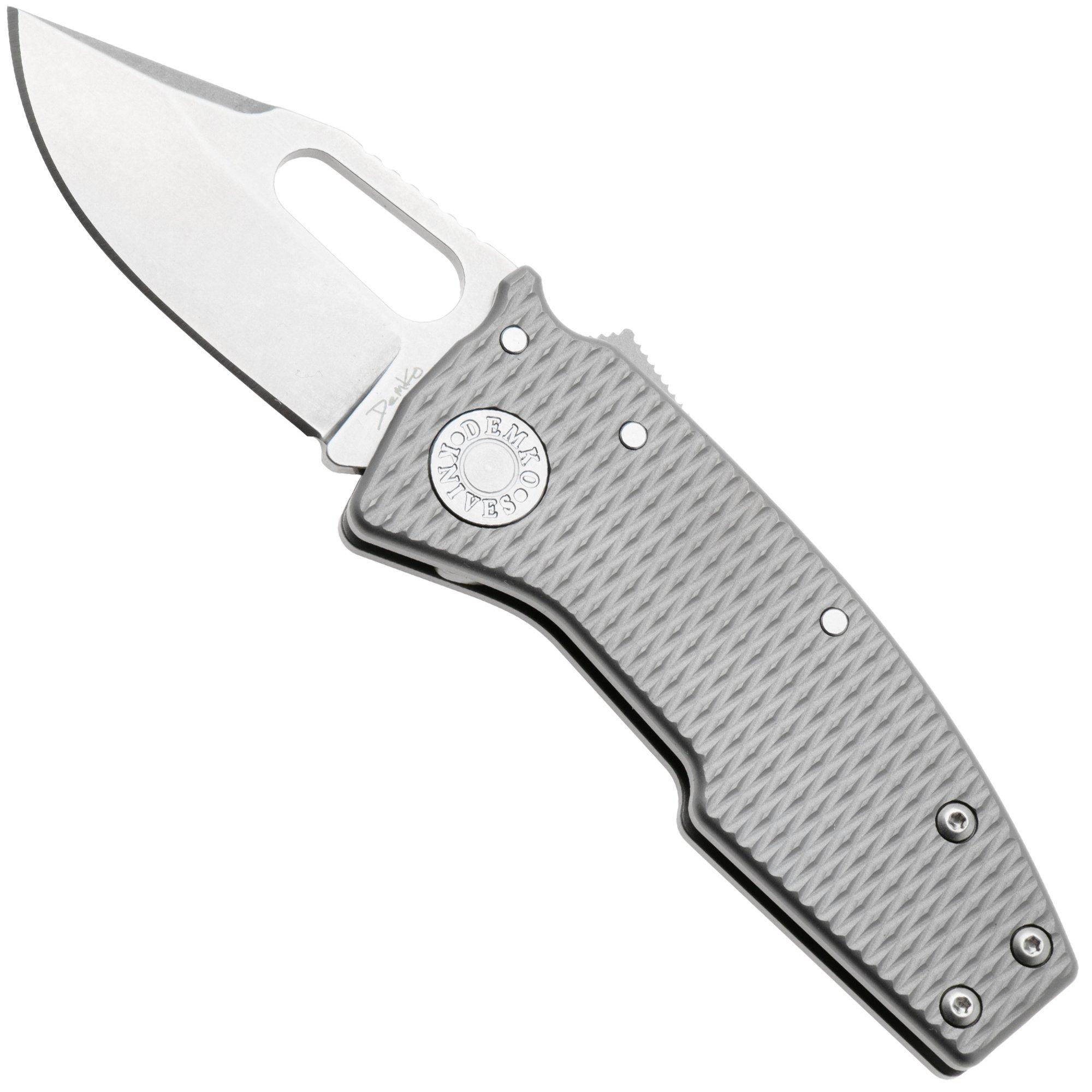 Demko Nano-Shark, NANO-20CV-MIL-TI-CP Stonewashed CPM 20CV Clip Point, Milled Titanium, zakmes