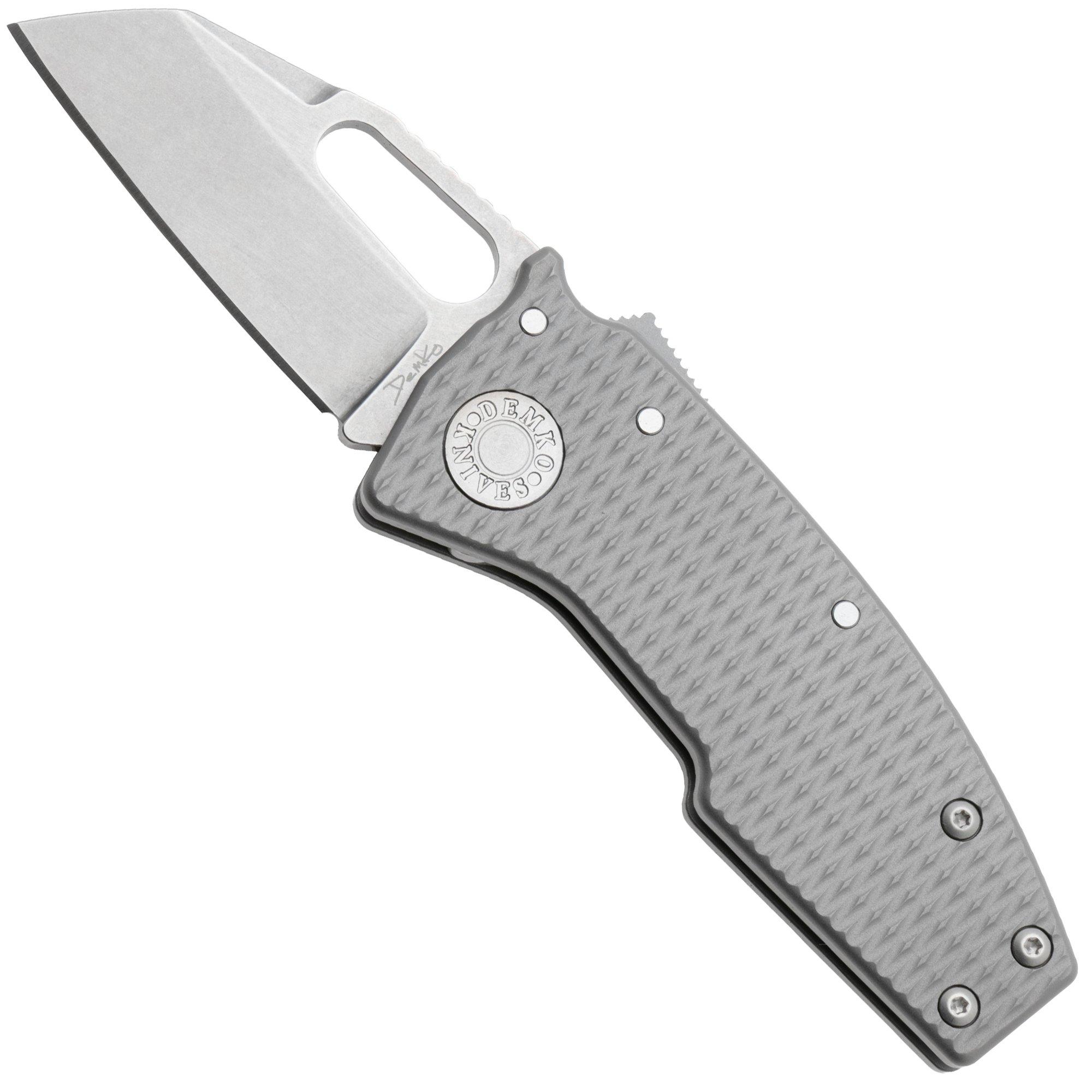 Demko Nano-Shark, NANO-20CV-MILLED TI-SF, Stonewashed CPM 20CV Shark Foot, Milled Titanium pocket knife