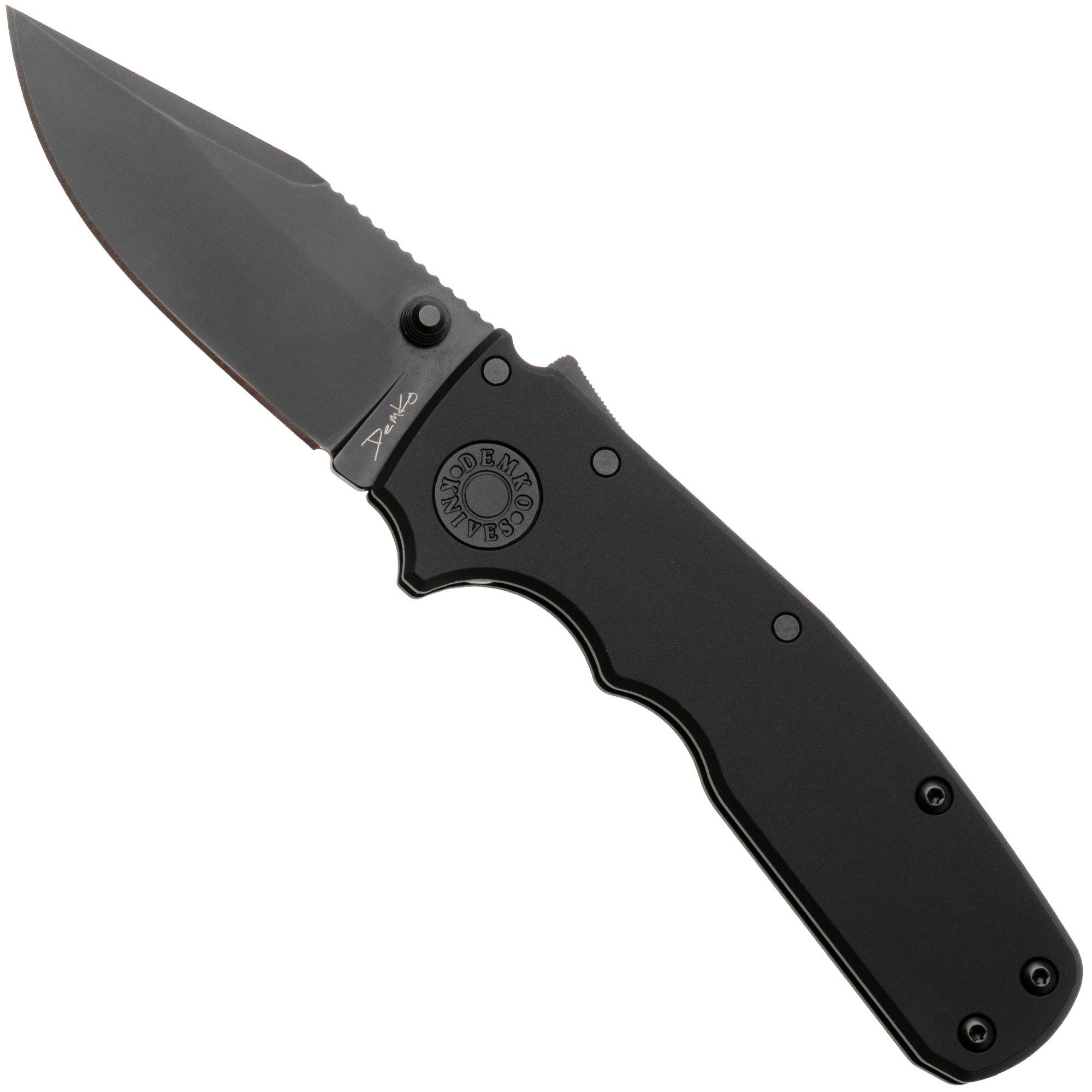Demko Knives Shark-Cub Shark-Lock SC-20CV-DLC-BLK-CP, Black DLC CPM 20CV Clip Point, Stealth Black Aluminium Taschenmesser