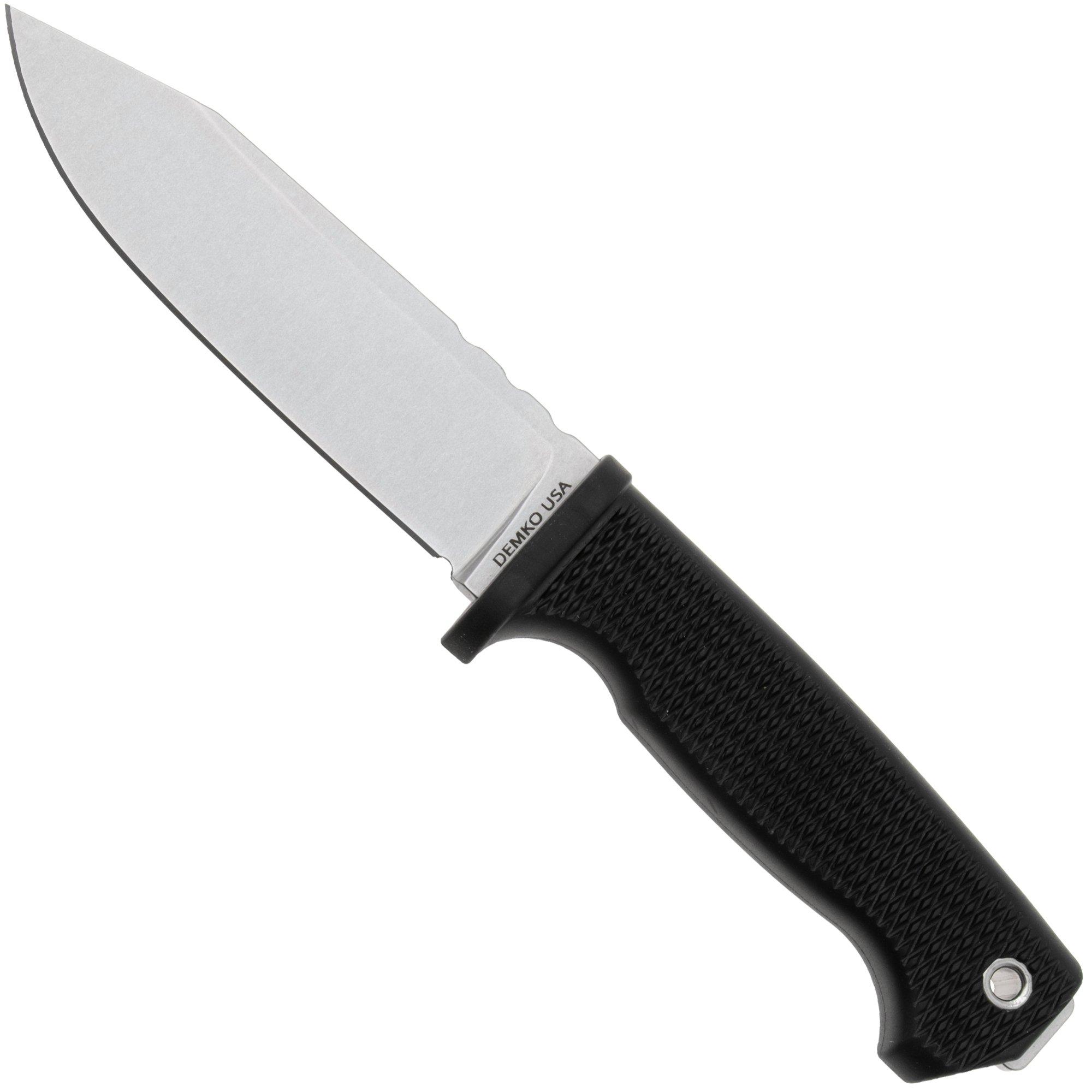 Demko Knives American Made FreeReign, Stonewashed CPM 3V Clip Point, USA-FR-3V-BLK-CLP, Black Rubber outdoormes