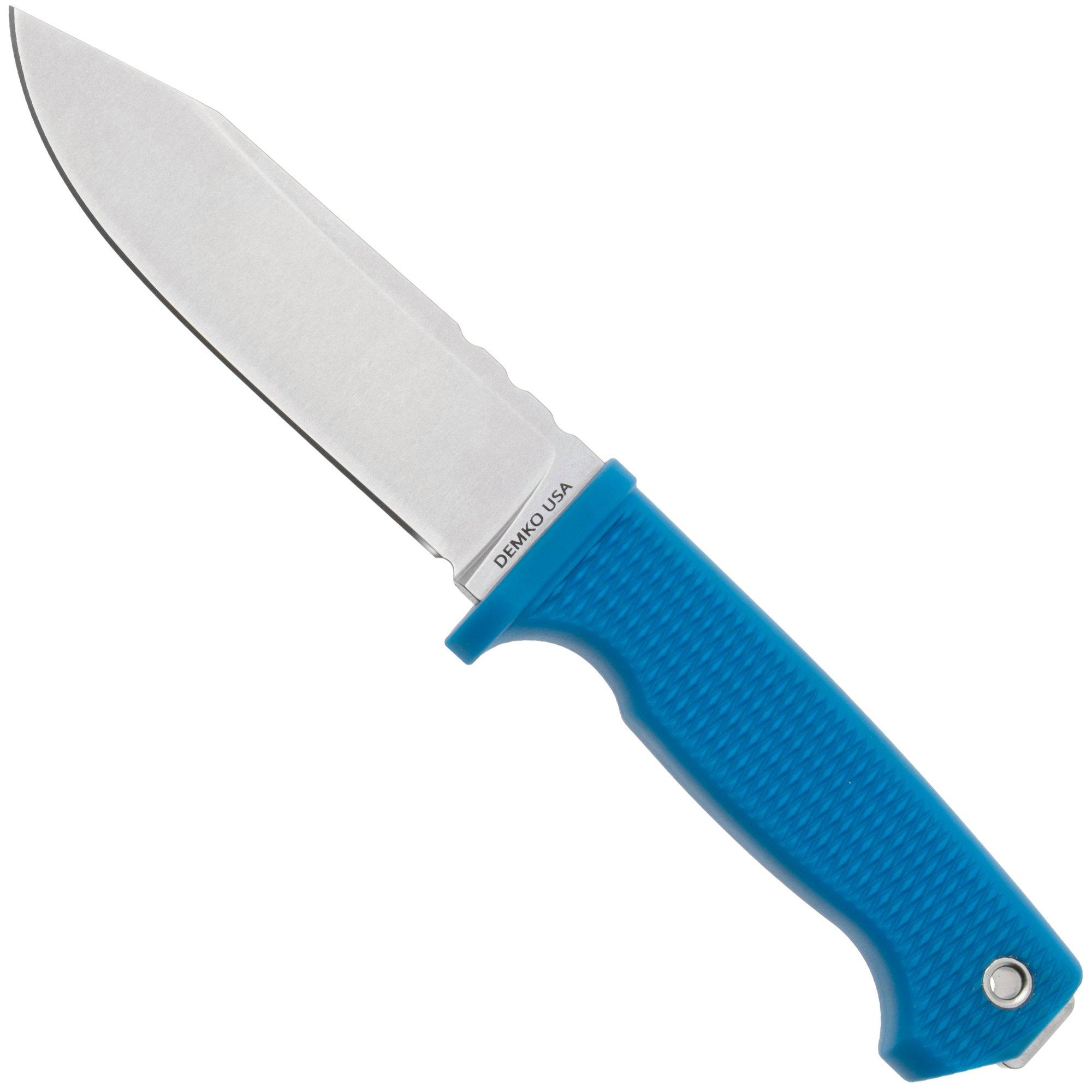 Demko Knives American Made FreeReign, Stonewashed CPM 3V Clip Point, USA-FR-3V-BLU-CLP, Blue Rubber outdoormes