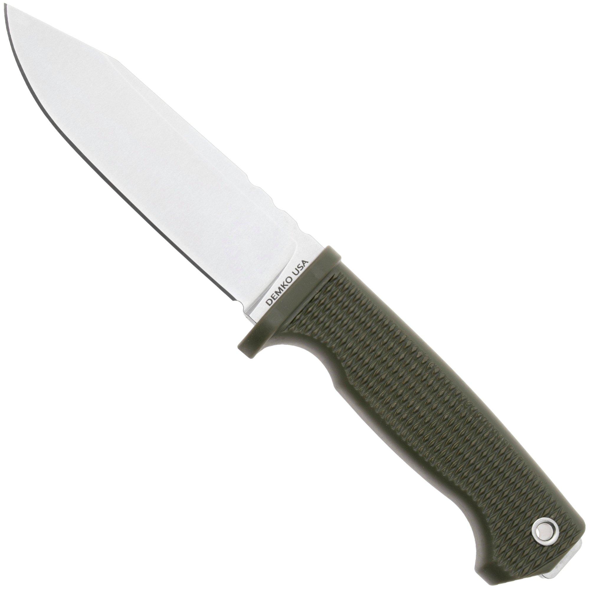 Demko Knives American Made FreeReign, Stonewashed CPM 3V Clip Point, USA-FR-3V-ODGRN-CLP, OD-Green Rubber outdoormes
