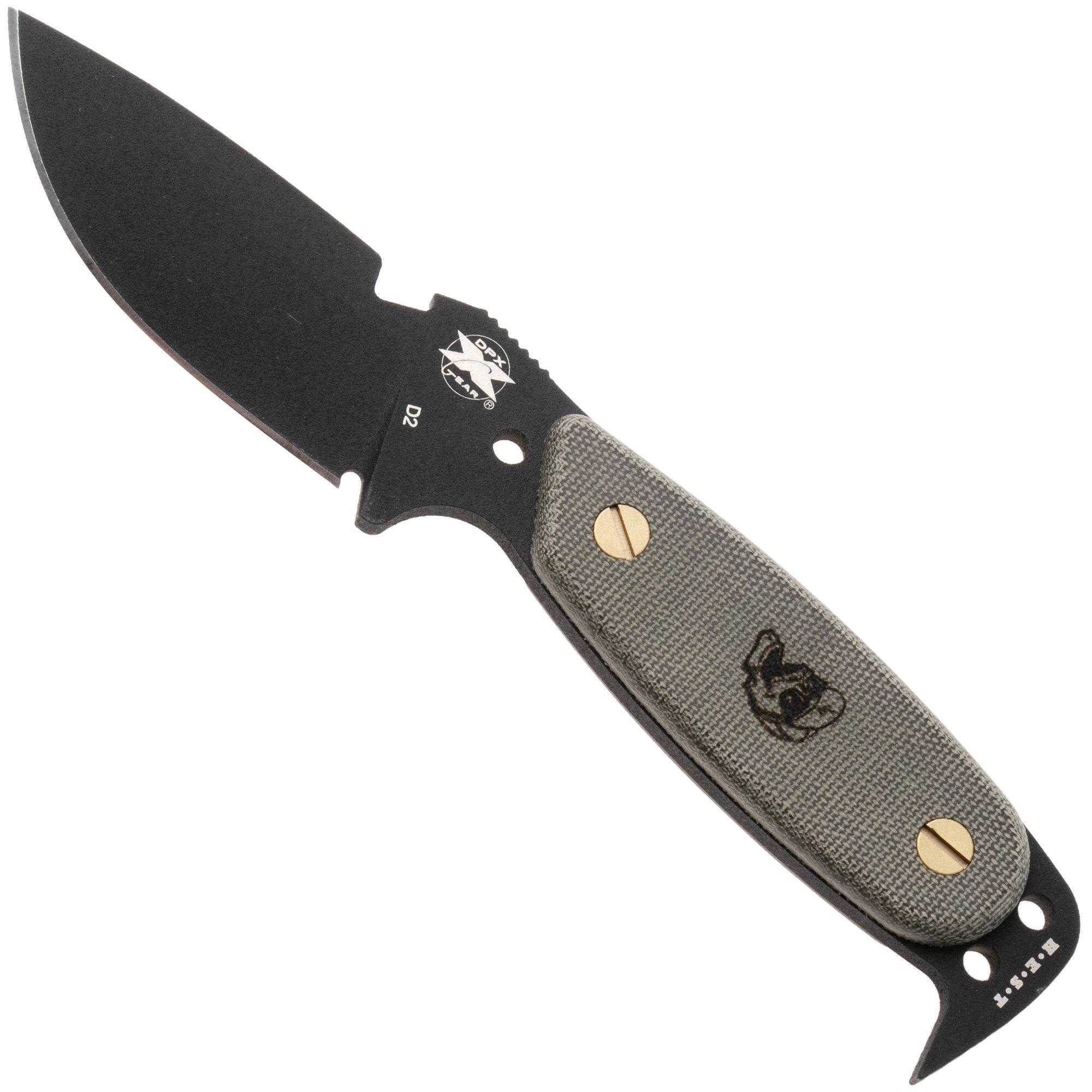 DPx HEST Original DPHSX201, Black Cerakote D2, Green Micarta vaststaand mes
